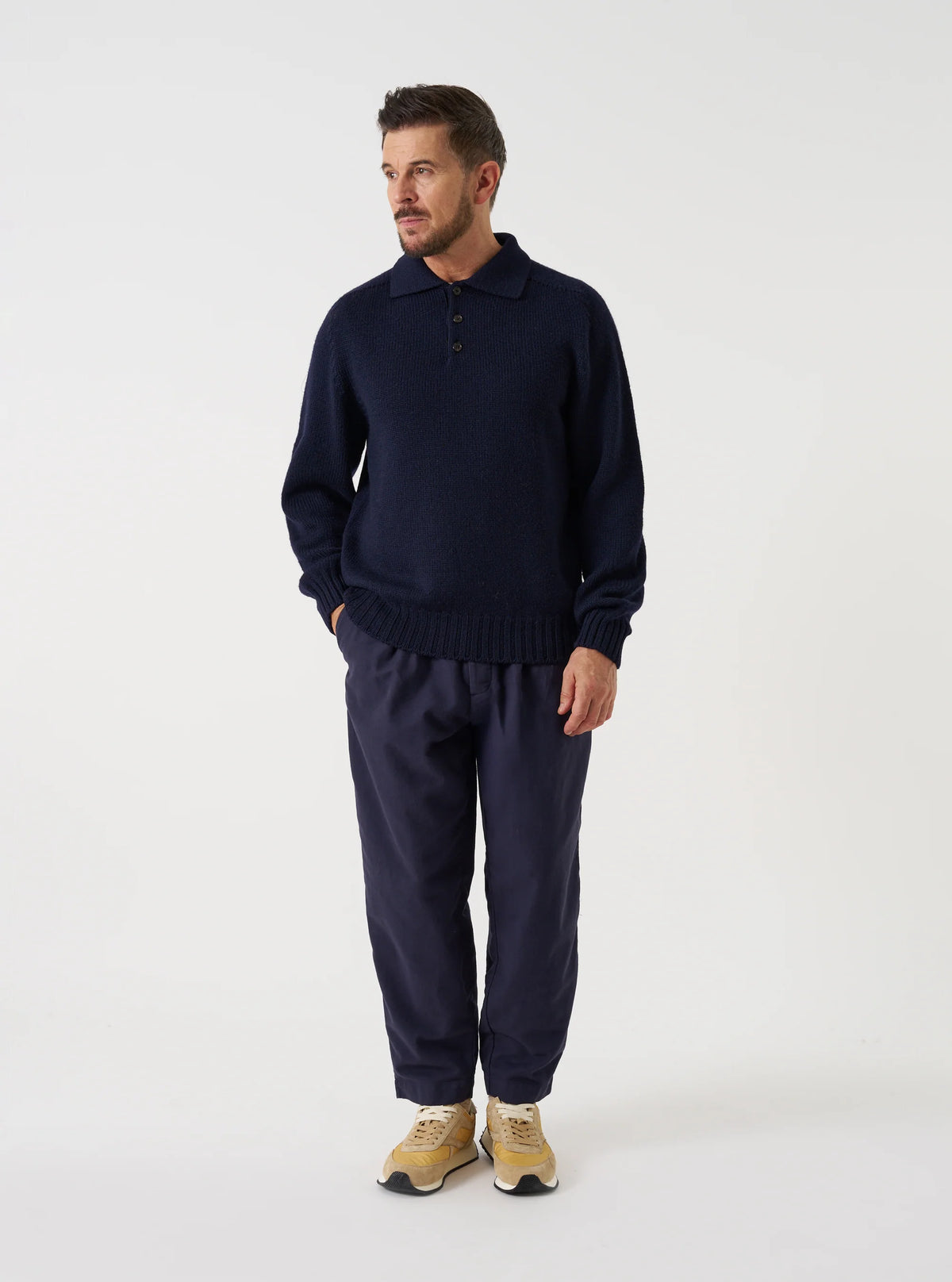 Pleated Track Pant - Navy Comfort Moleskin
