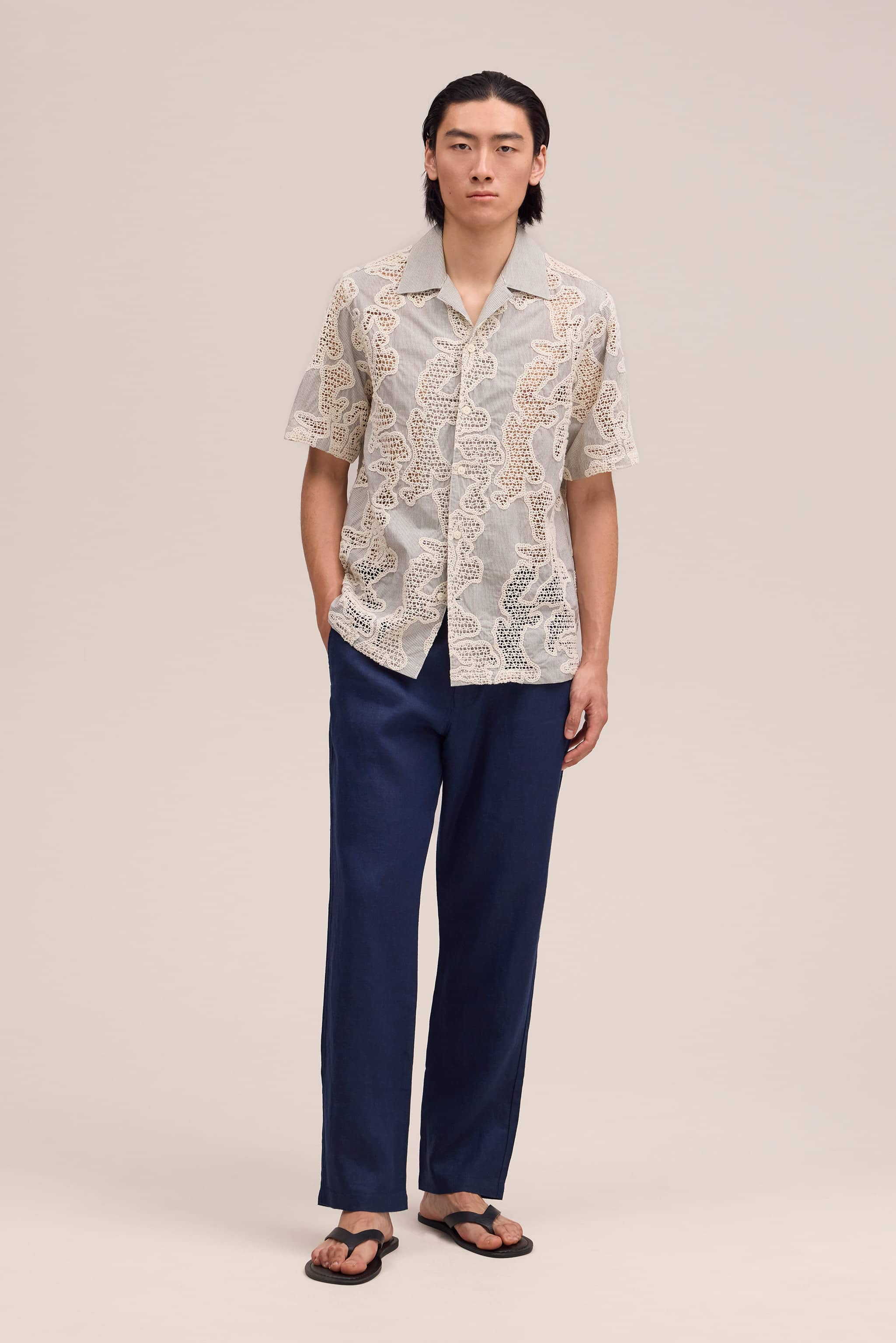 Aden Trousers - Navy Blue Linen