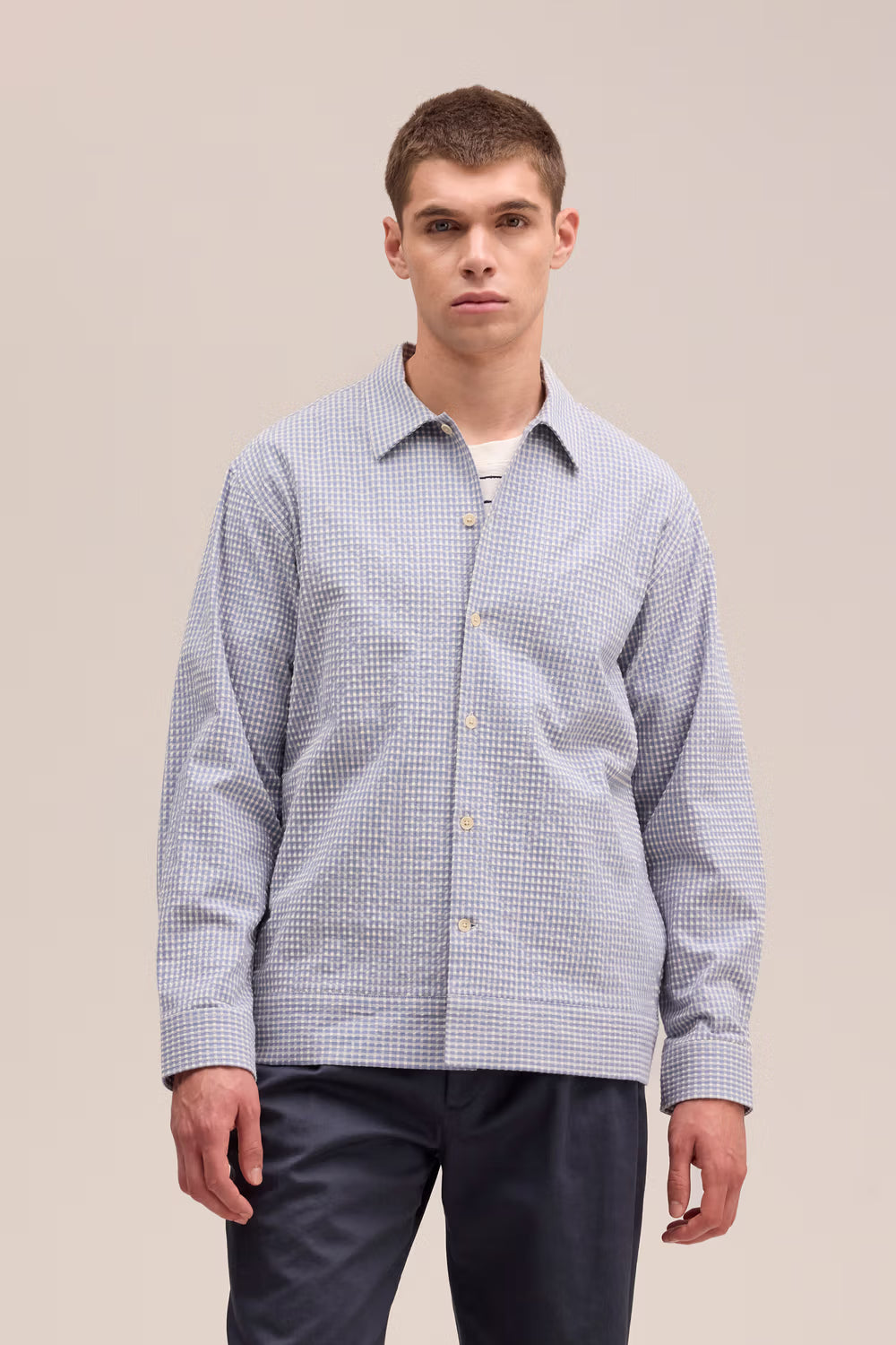 Reed Seersucker Overshirt - Stone Blue