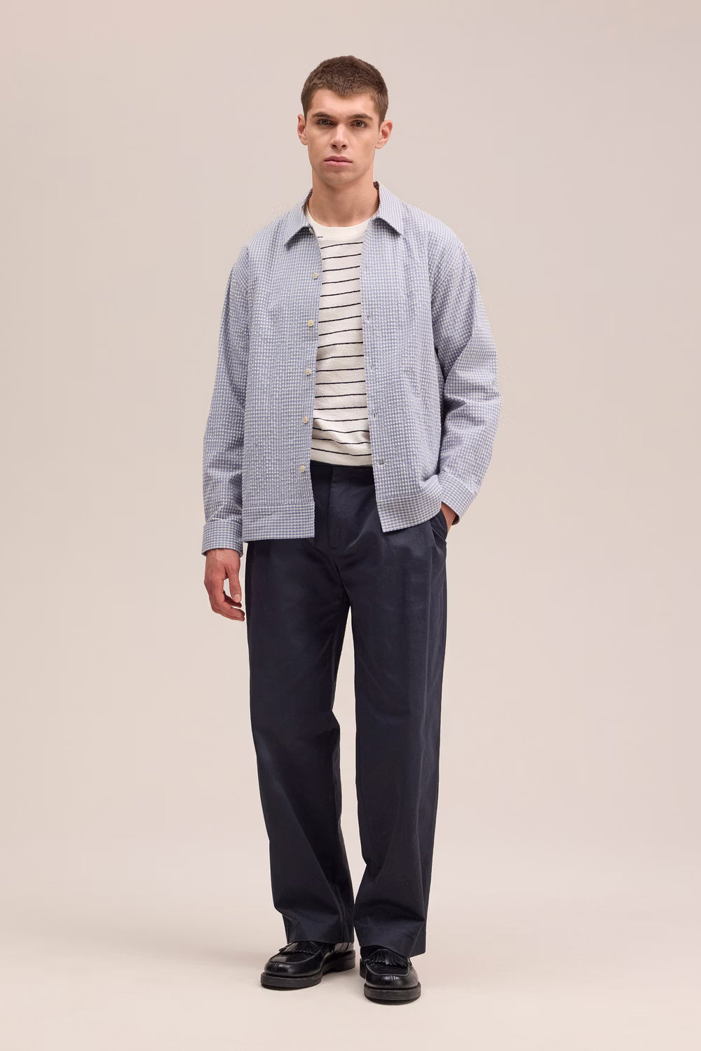 Reed Seersucker Overshirt - Stone Blue