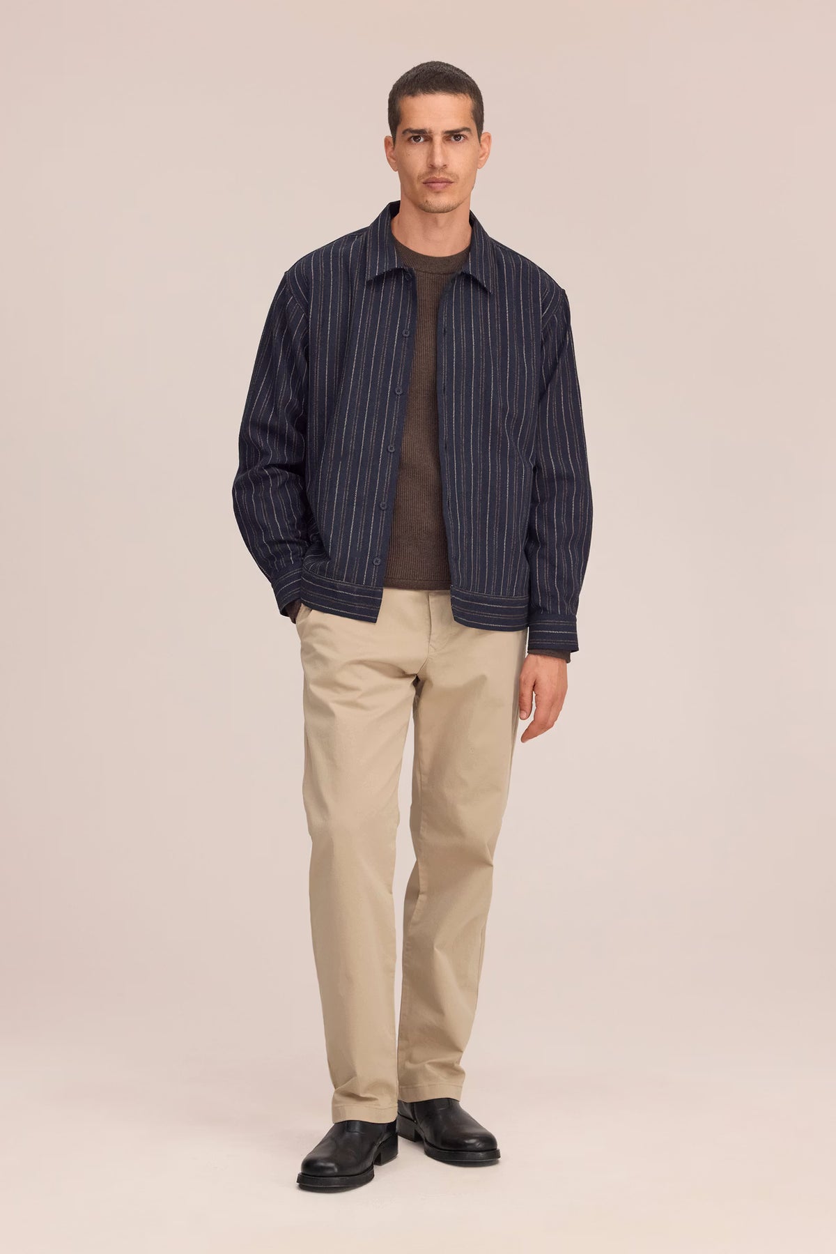 Reed Striped Overshirt - Navy Blue