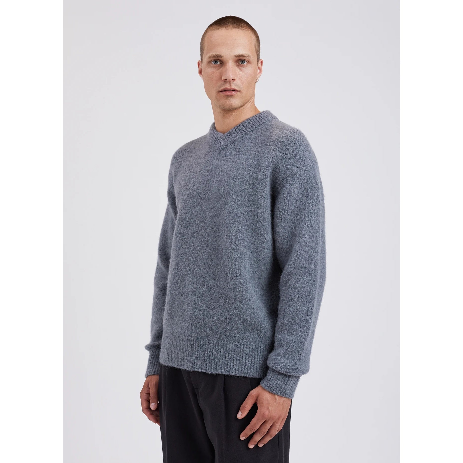 Rasmus Brushed V-Neck Sweater - Mouse Grey