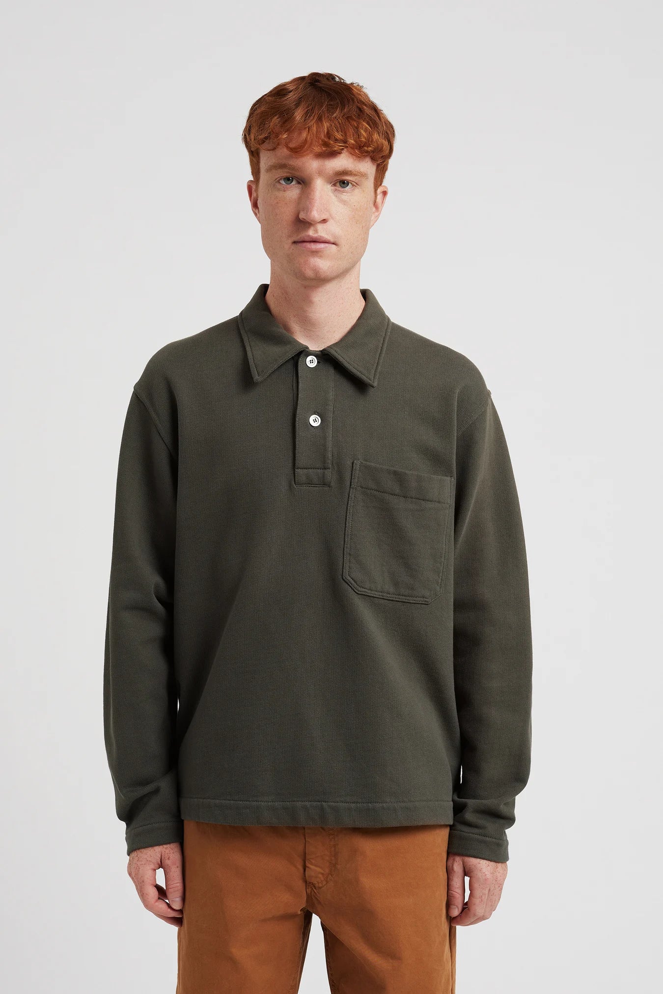 Fraser Relaxed Organic Loopback Polo - Black Olive