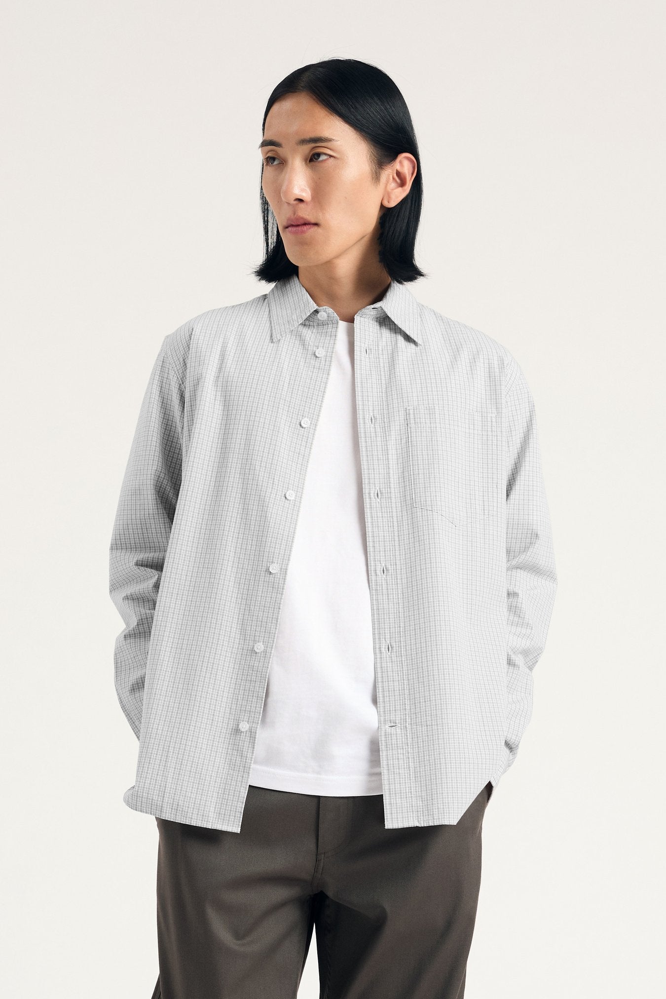 Algot Poplin Check Shirt - Oatmeal