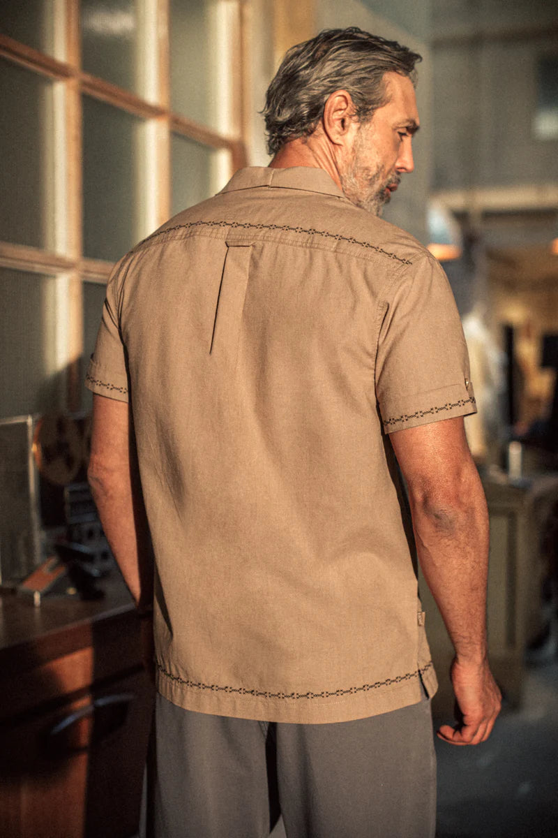 Luca Embriodered Shirt - Tan Linen Blend
