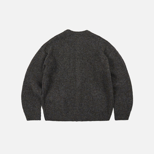 Brushed Wool Round Cardigan - Brown