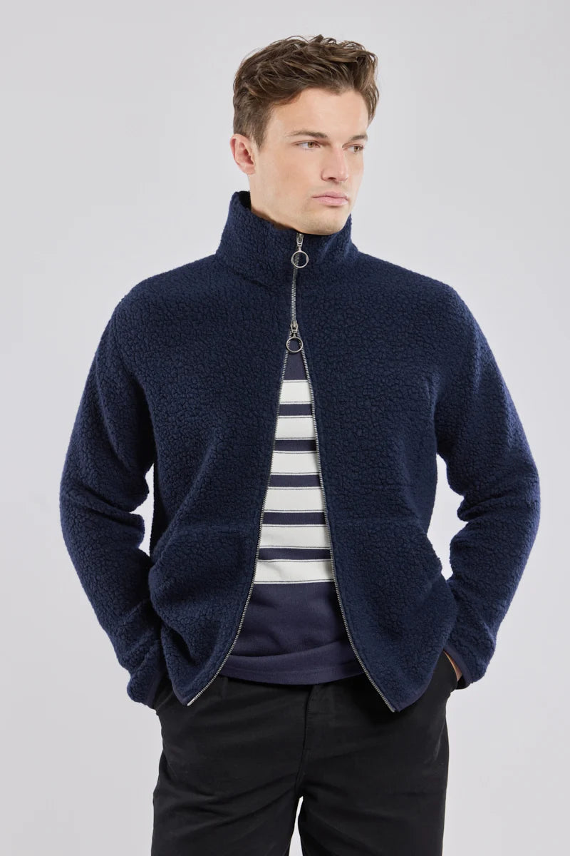 Zipped Sherpa Jacket - Navy Wool