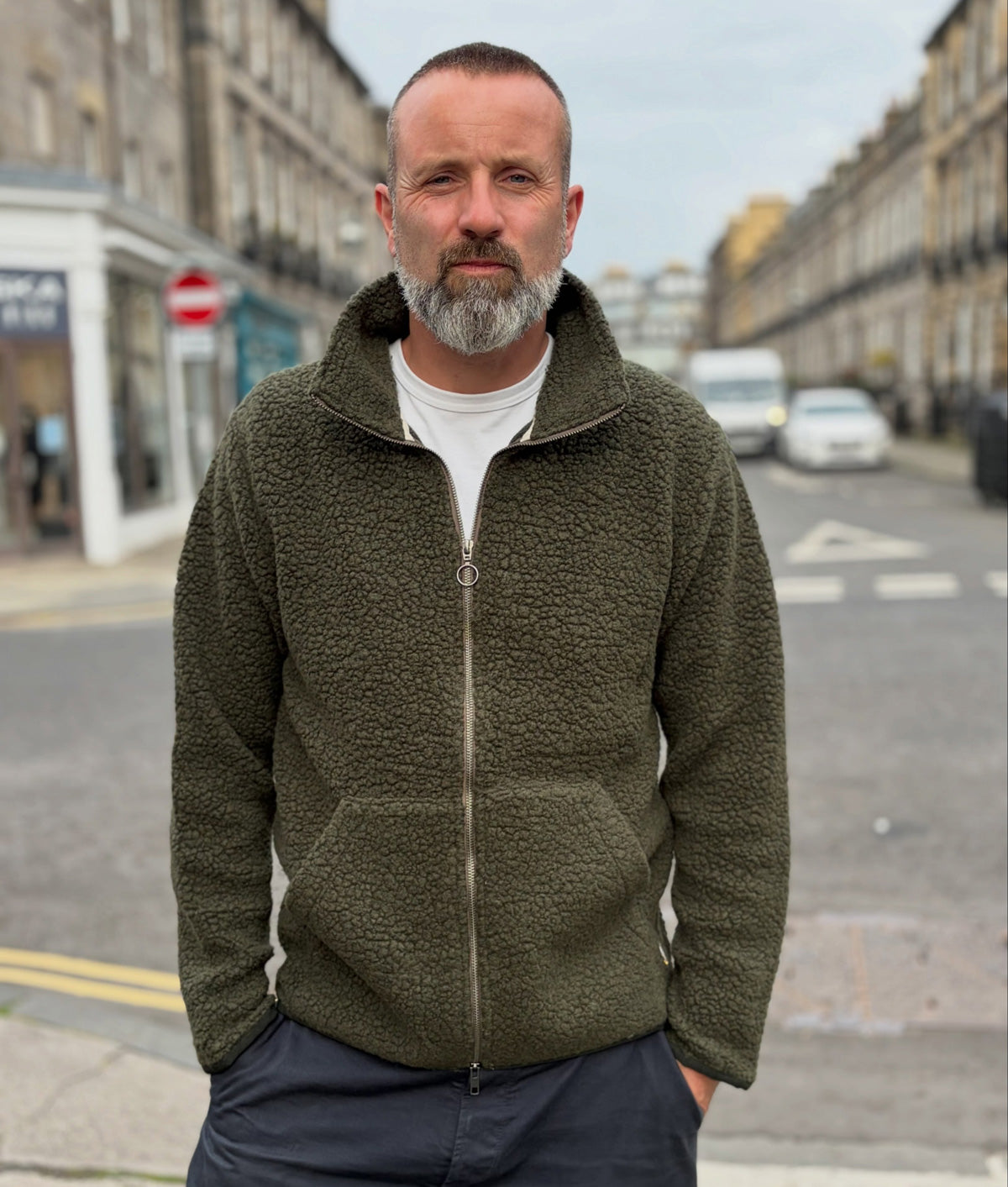 Zipped Sherpa Jacket - Olive Wool