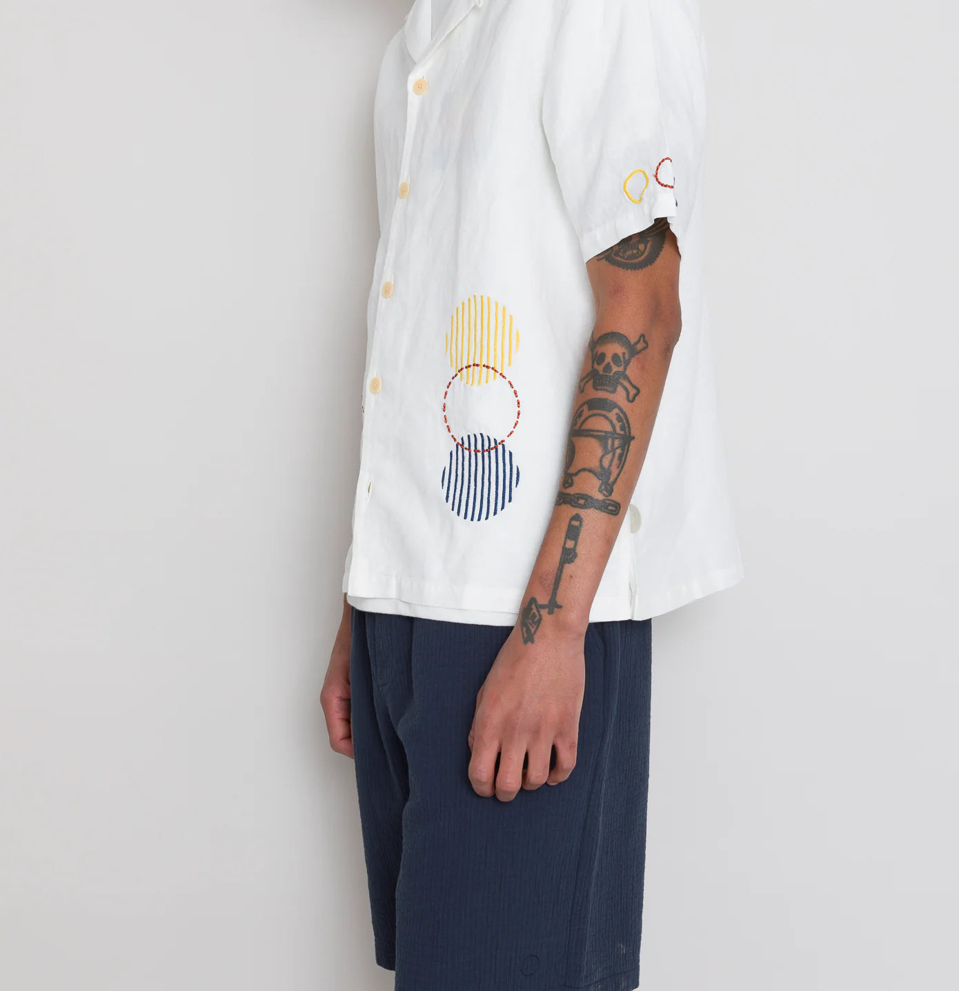 SS Soft Collar Shirt - Ecru Sun Embroidery DP