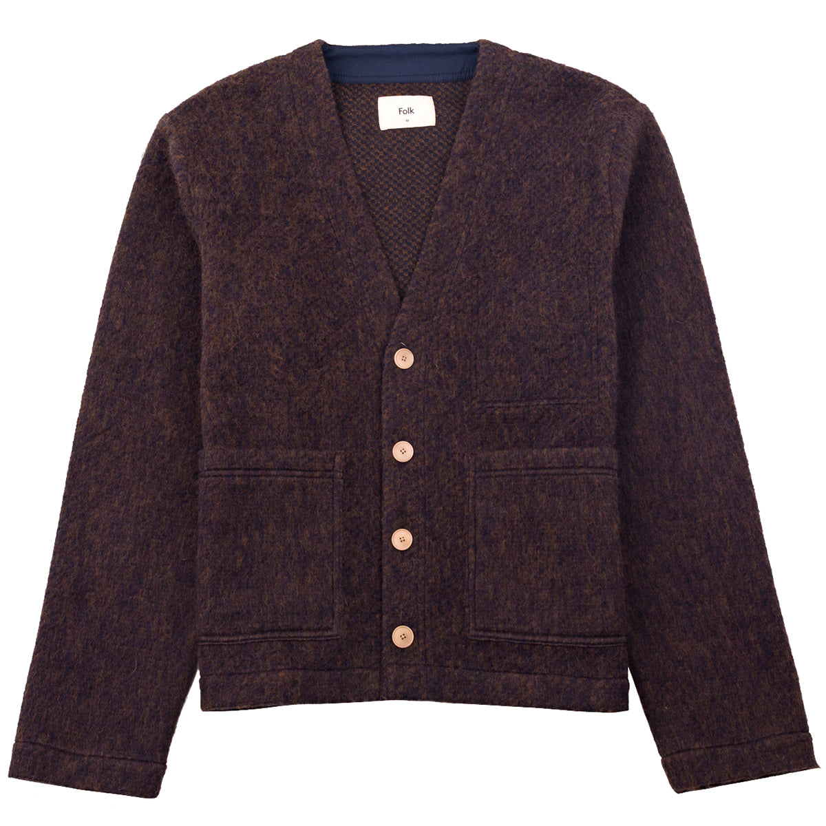 Pocket Cardigan - Navy Espresso Brushed Wool