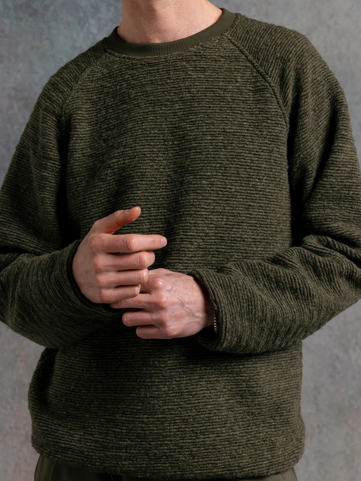 Junction Crew - Olive Ribbed Fleece