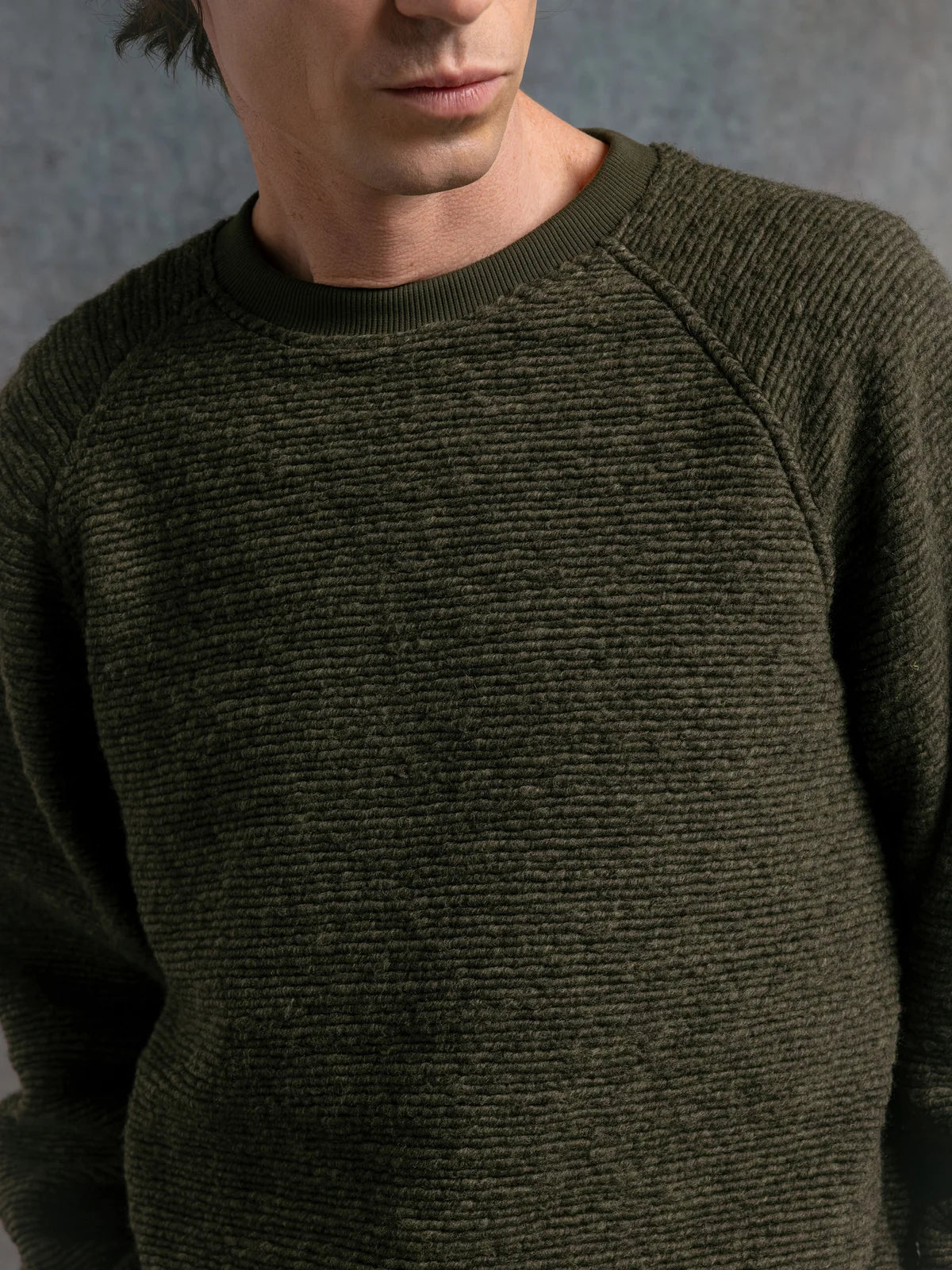 Junction Crew - Olive Ribbed Fleece