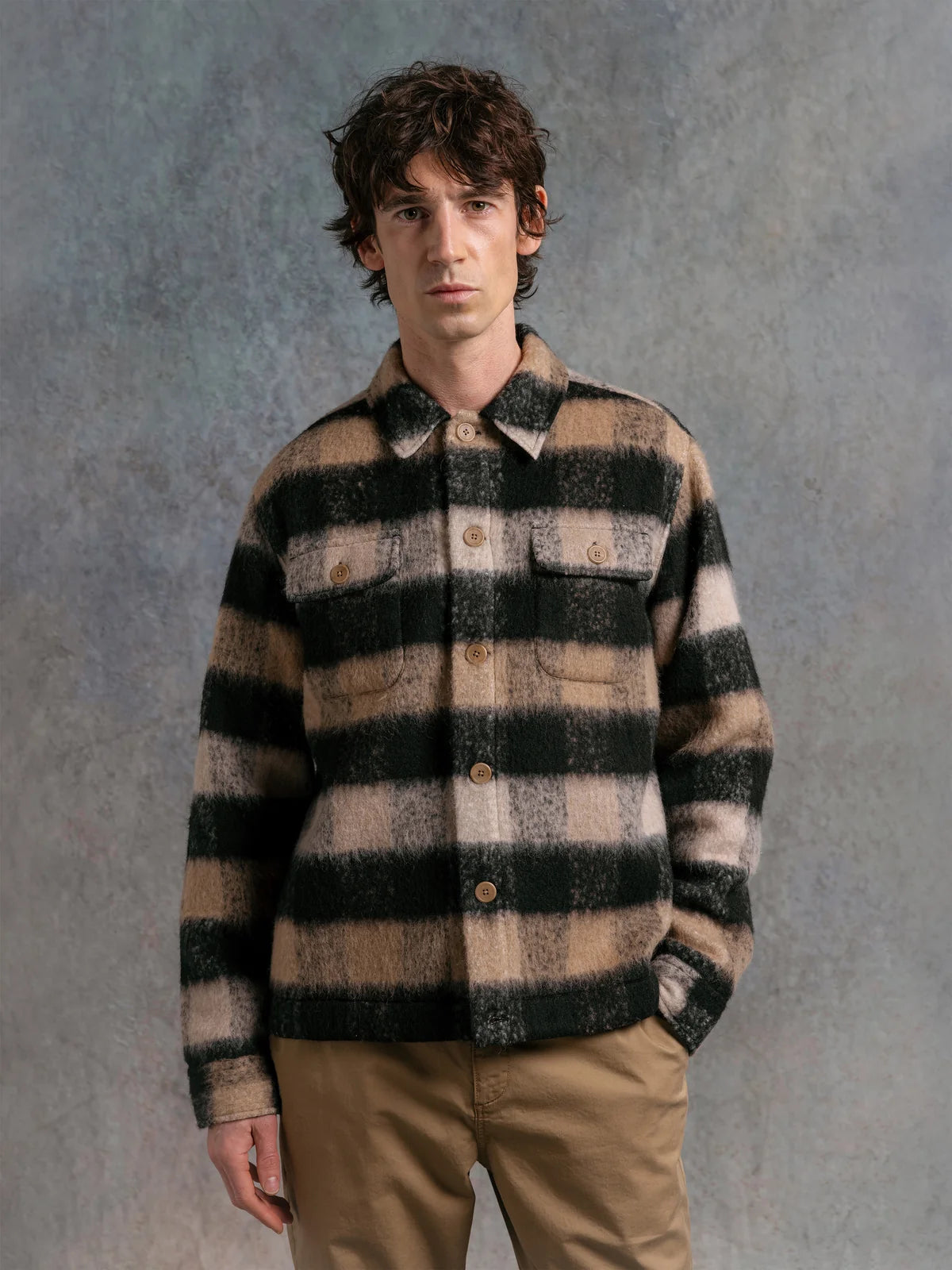Haston Jacket - Black Brushed Check Wool Blend