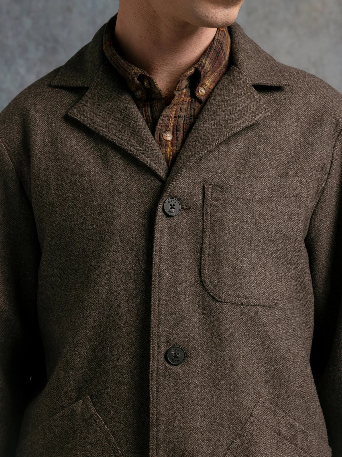 Stac Blazer - Olive Herringbone Wool Blend