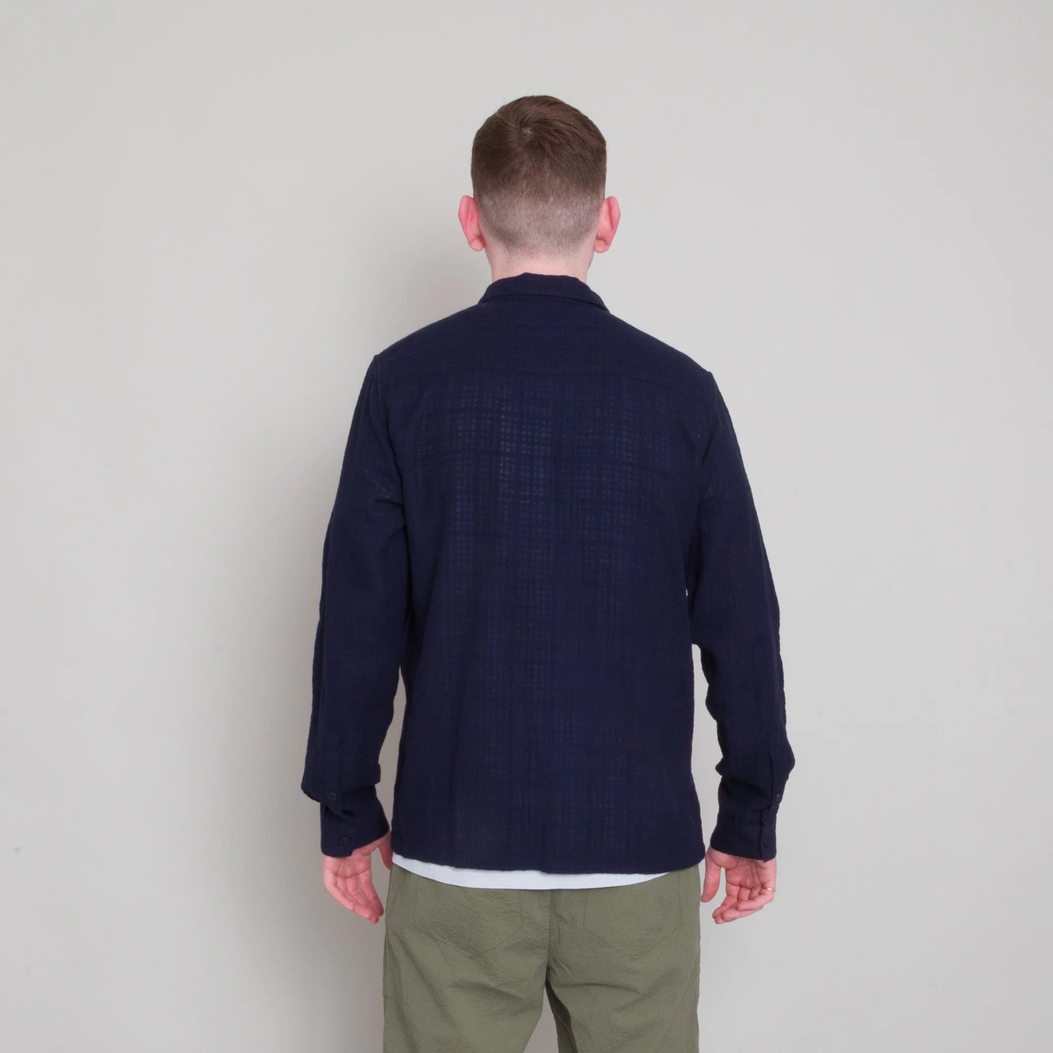 Patch Shirt - Navy Open Weave Check