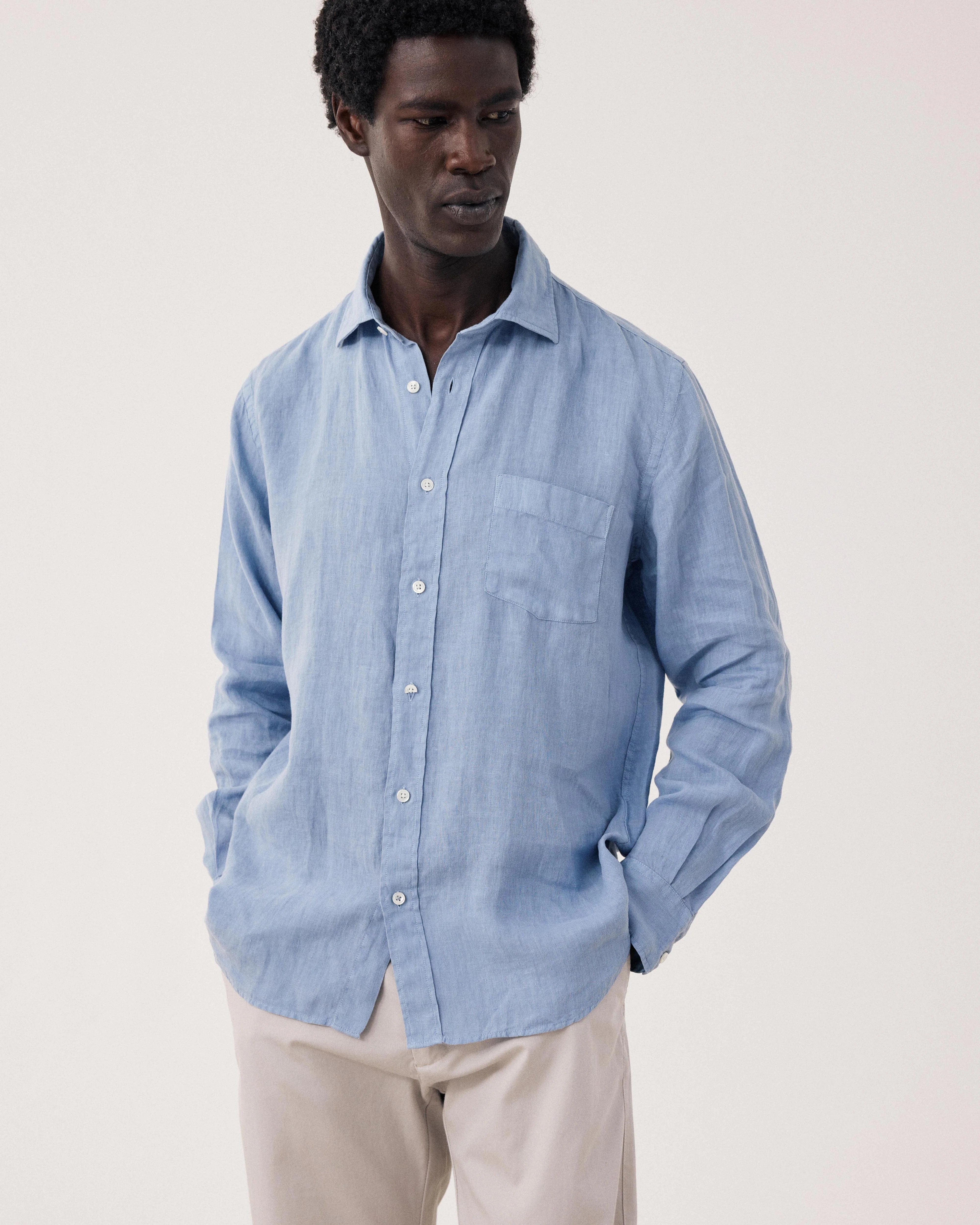 Paul Pat Shirt 1001 - Bleach Blue Linen (64)