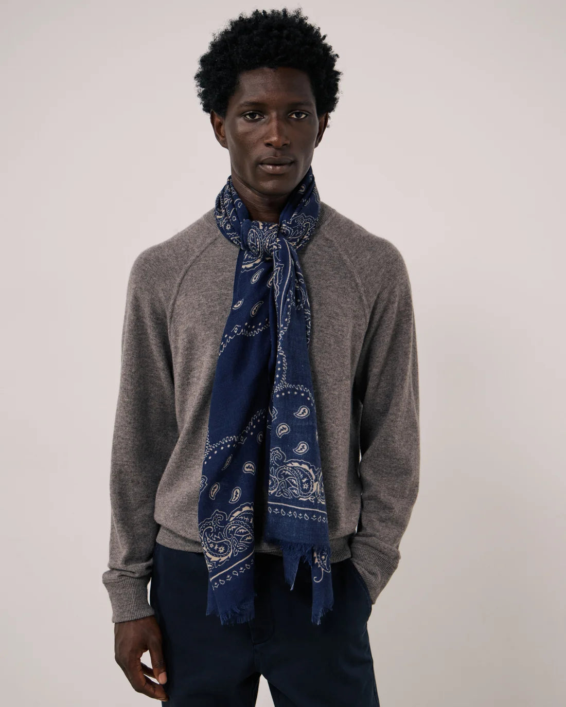 Bandana Scarf 3414 - Navy Paisley Print