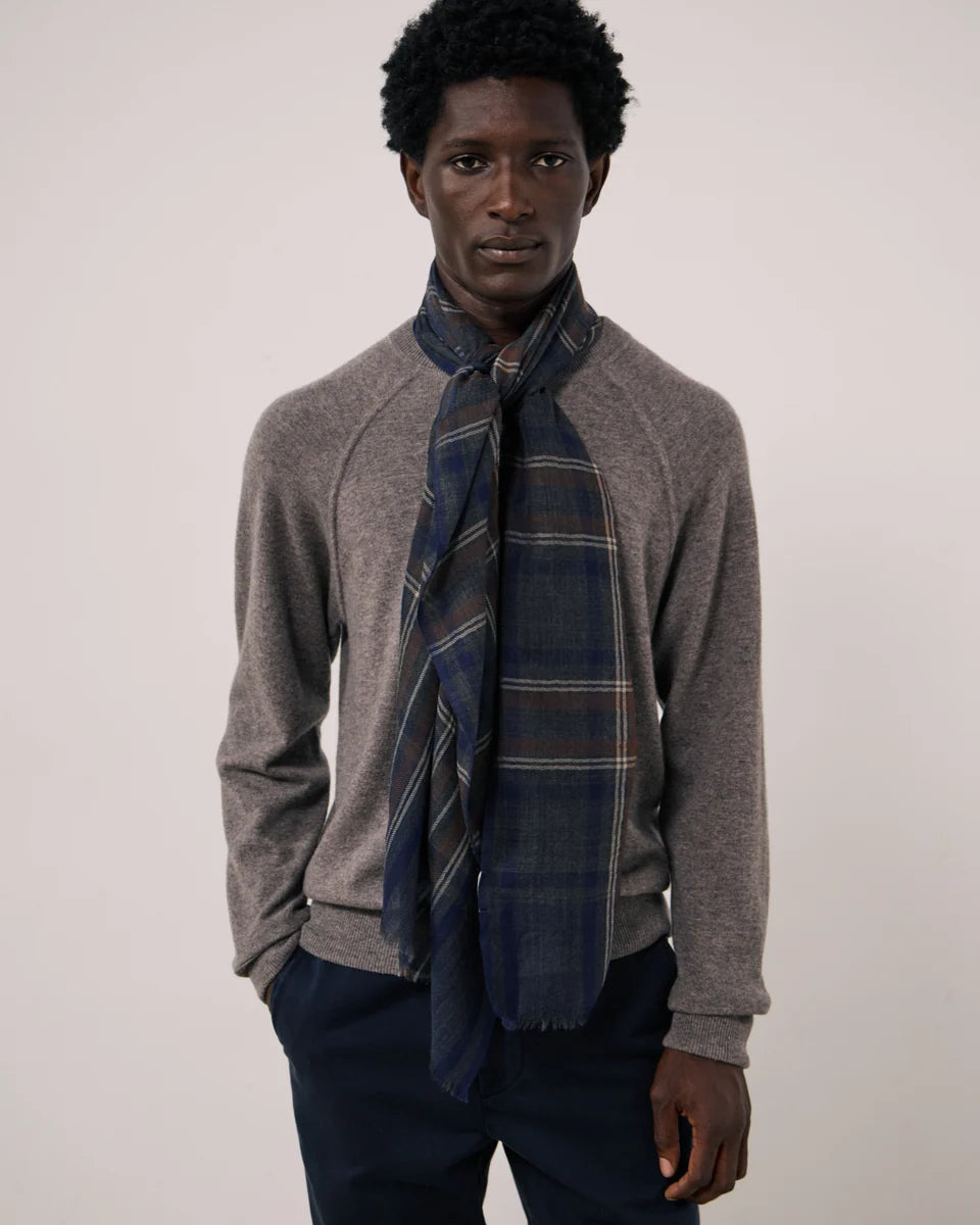 Tartan Scarf - Grey Indigo Camel 01