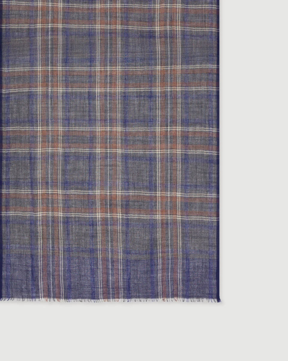 Tartan Scarf - Grey Indigo Camel 01
