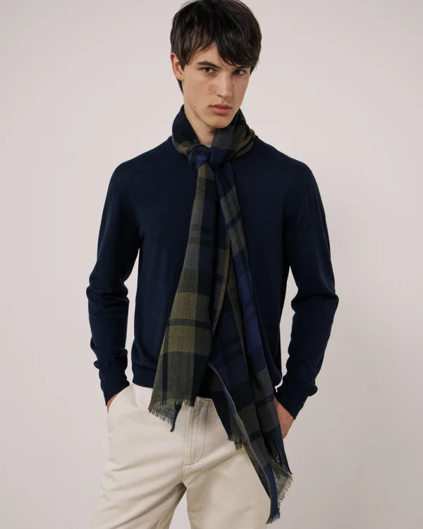 Tartan Scarf - Olive Navy Indigo 02