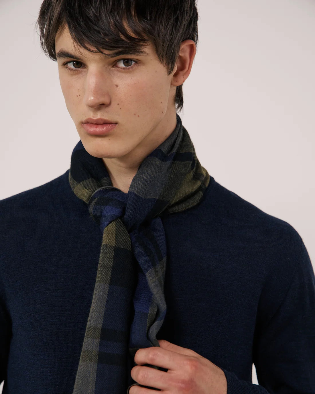Tartan Scarf - Olive Navy Indigo 02