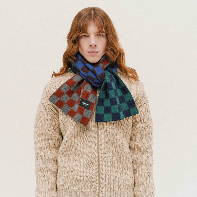 Cosmic Checkerboard Wool Scarf - Cosmic