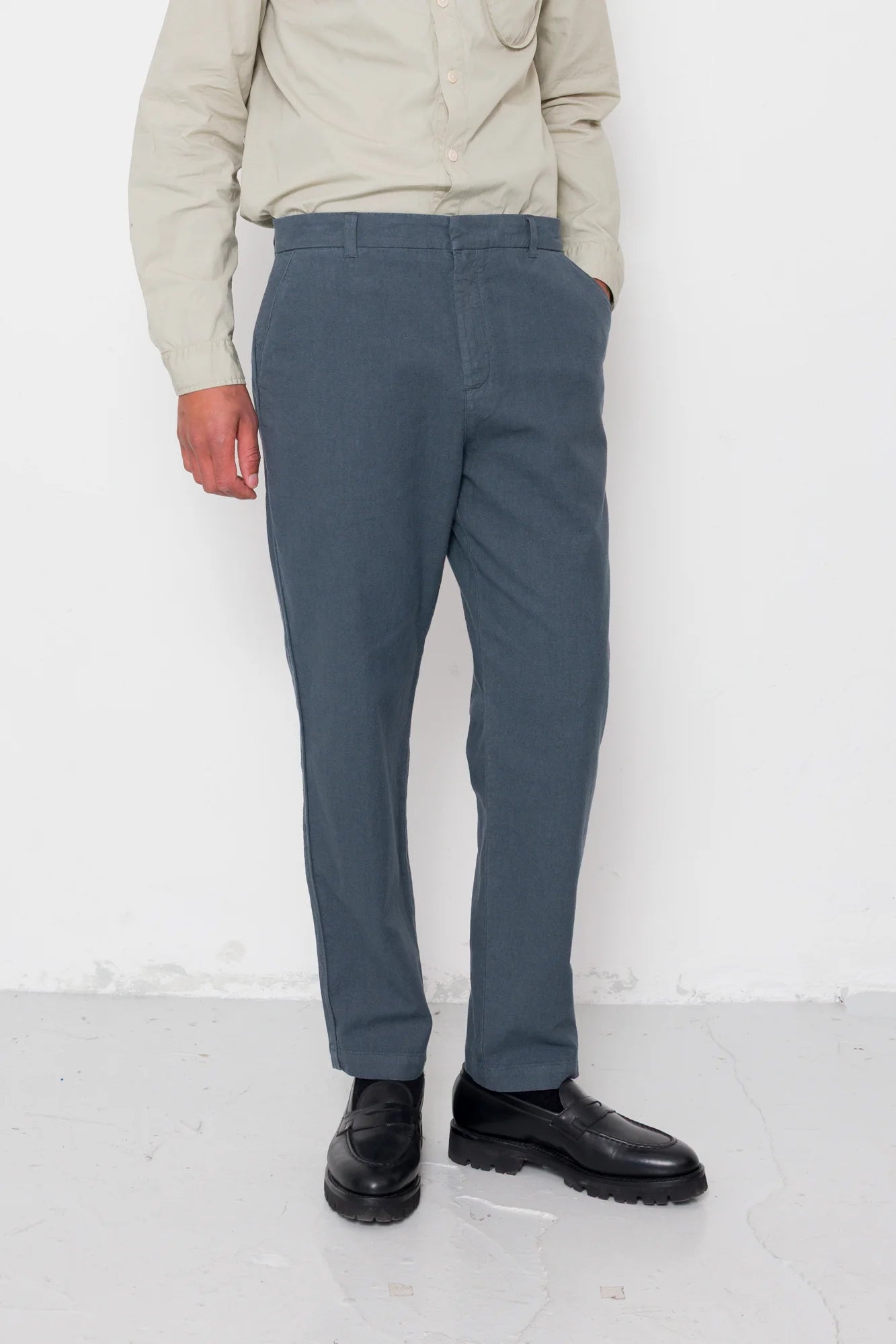 Fixed Waistband Cotton Linen Trouser - Charcoal