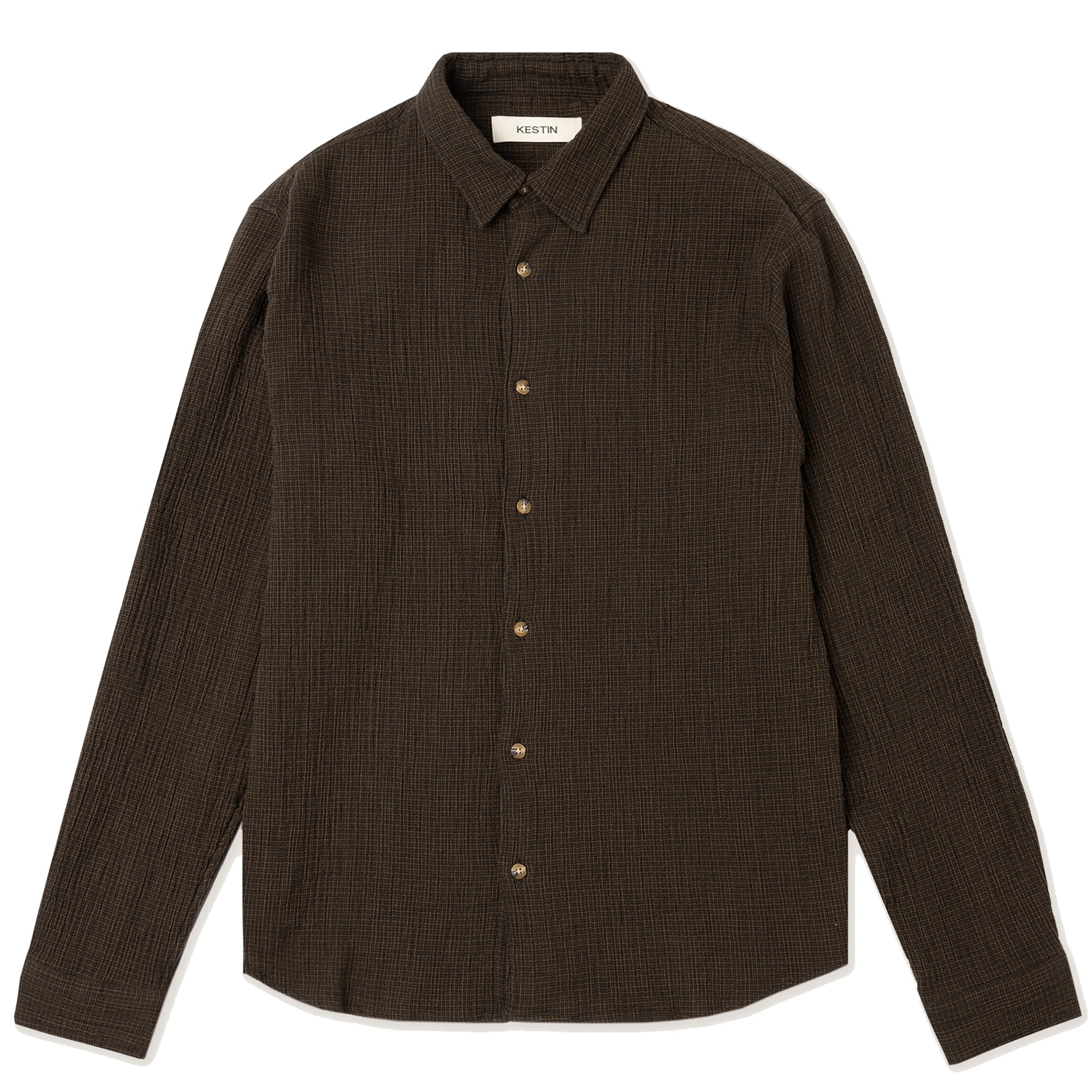 Dirleton Shirt - Olive Check Crinkle Cotton