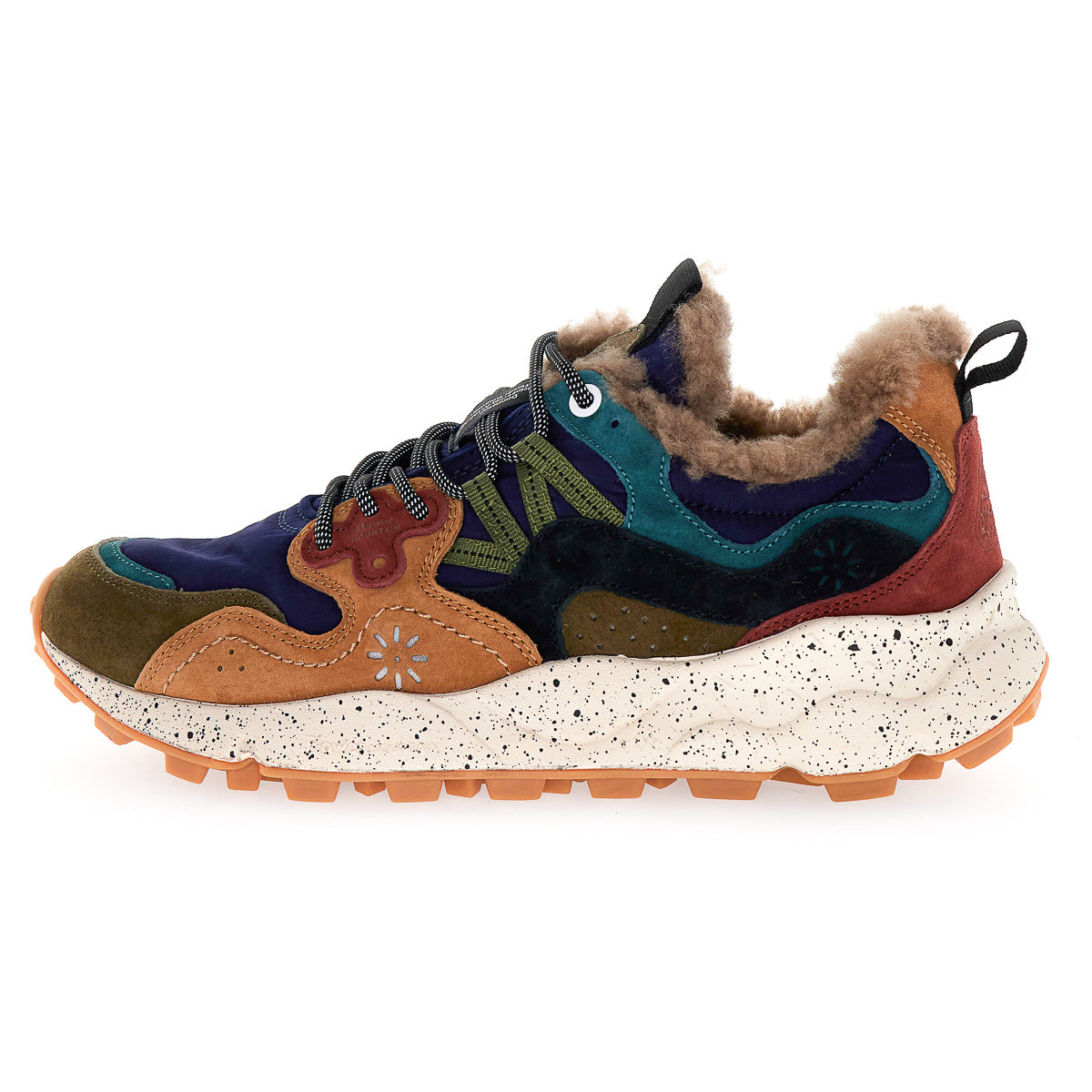 Yamano 3 Man Trainers - Deep Mud/Light Brown/Navy Shearling