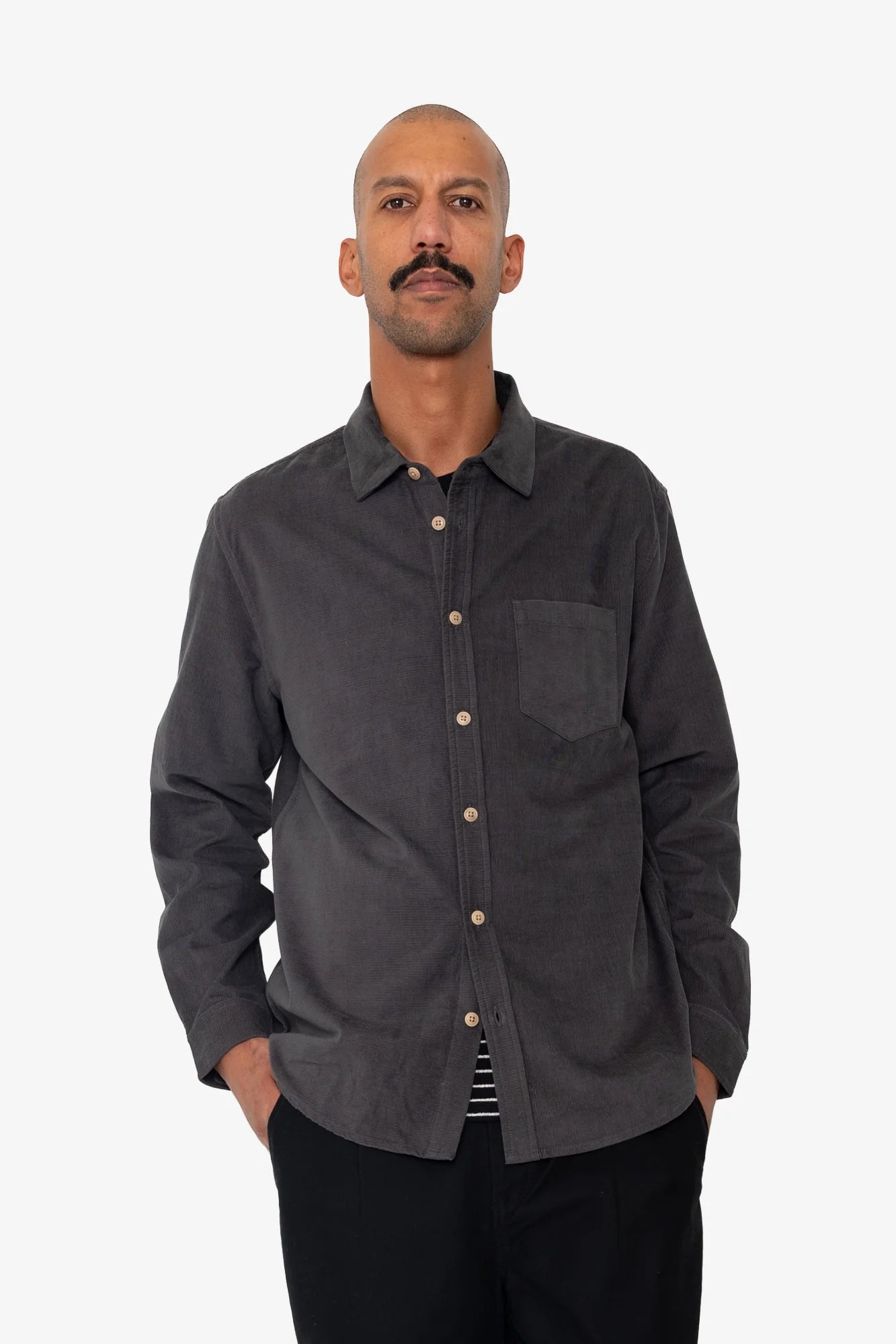 Direction Babycord Shirt - Charcoal
