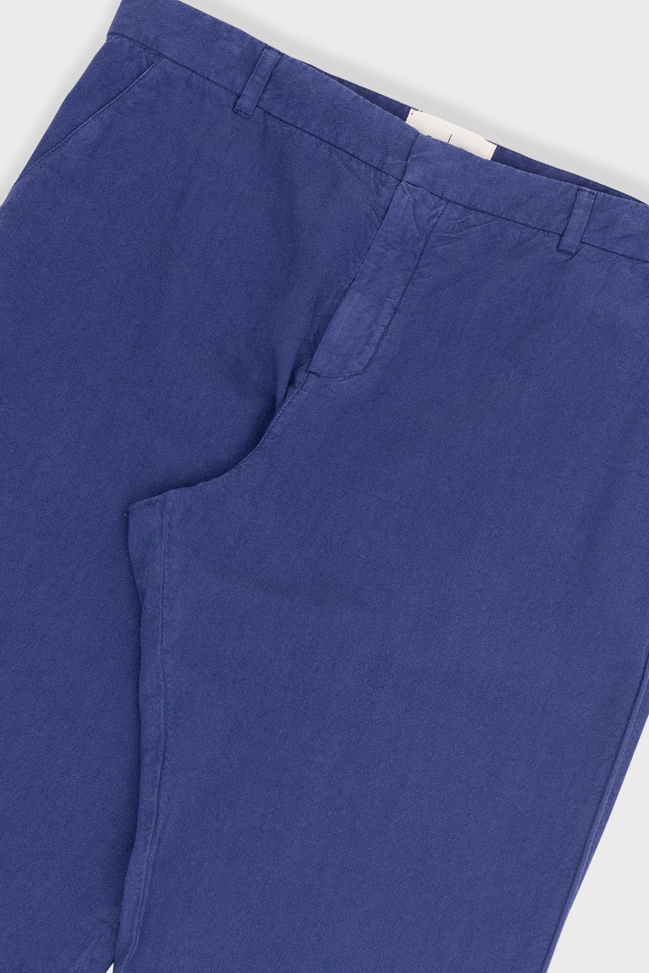 Fixed Waistband Cotton Linen Trousers - Deep Blue