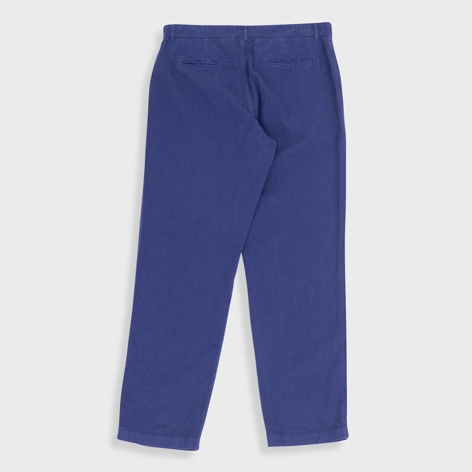 Fixed Waistband Cotton Linen Trousers - Deep Blue