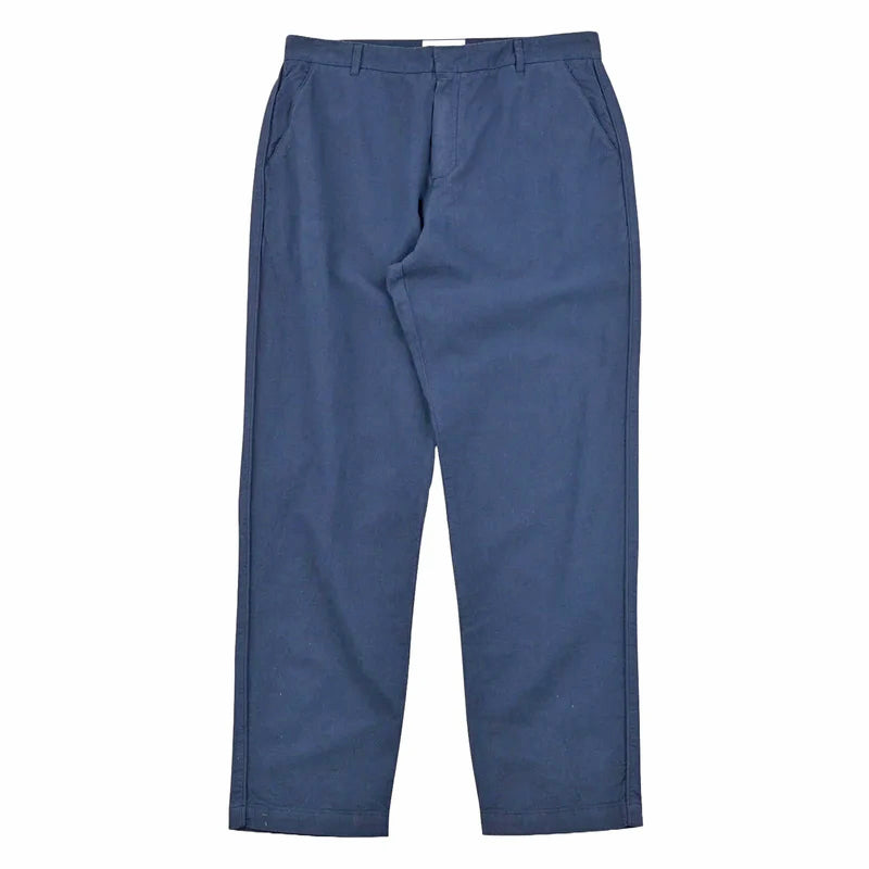 Fixed Waistband Cotton Linen Trouser - Soft Navy