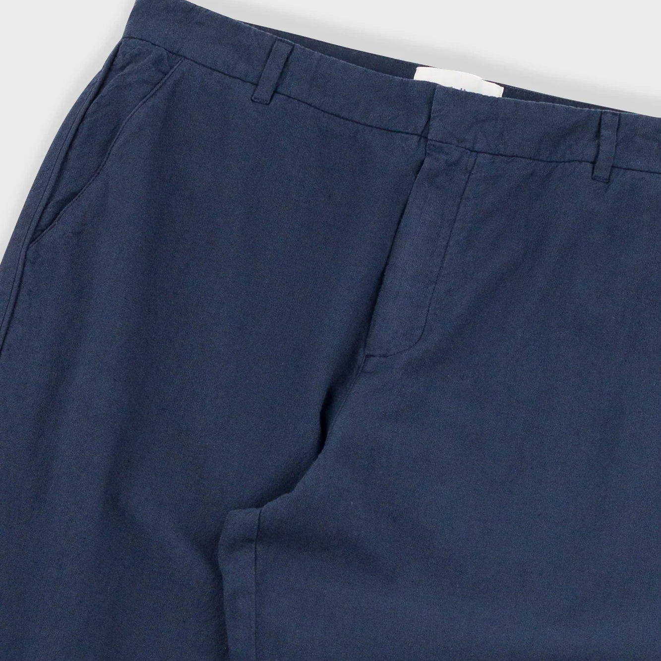 Fixed Waistband Cotton Linen Trouser - Soft Navy