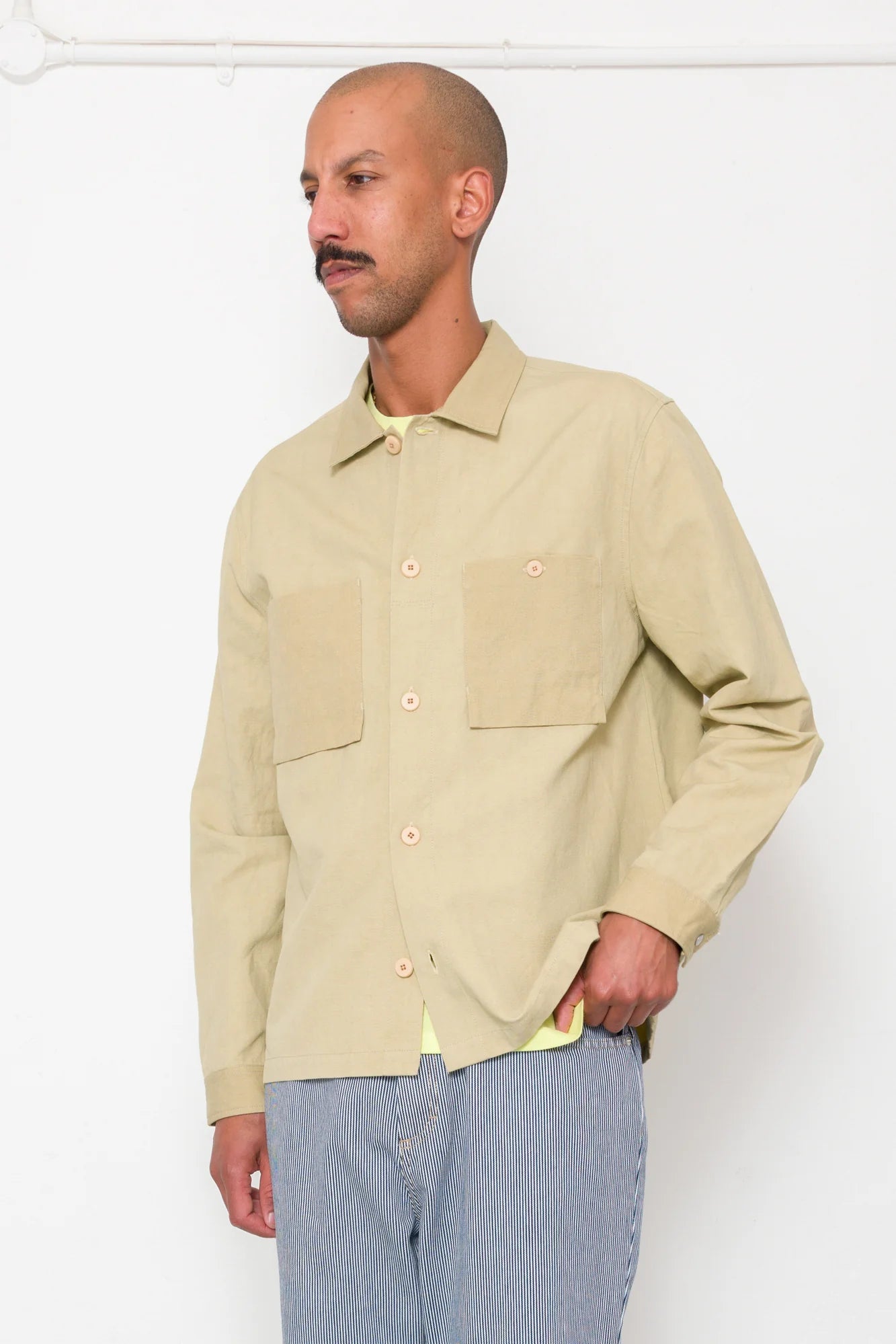 Patch Overshirt - Light Khaki Slub Linen
