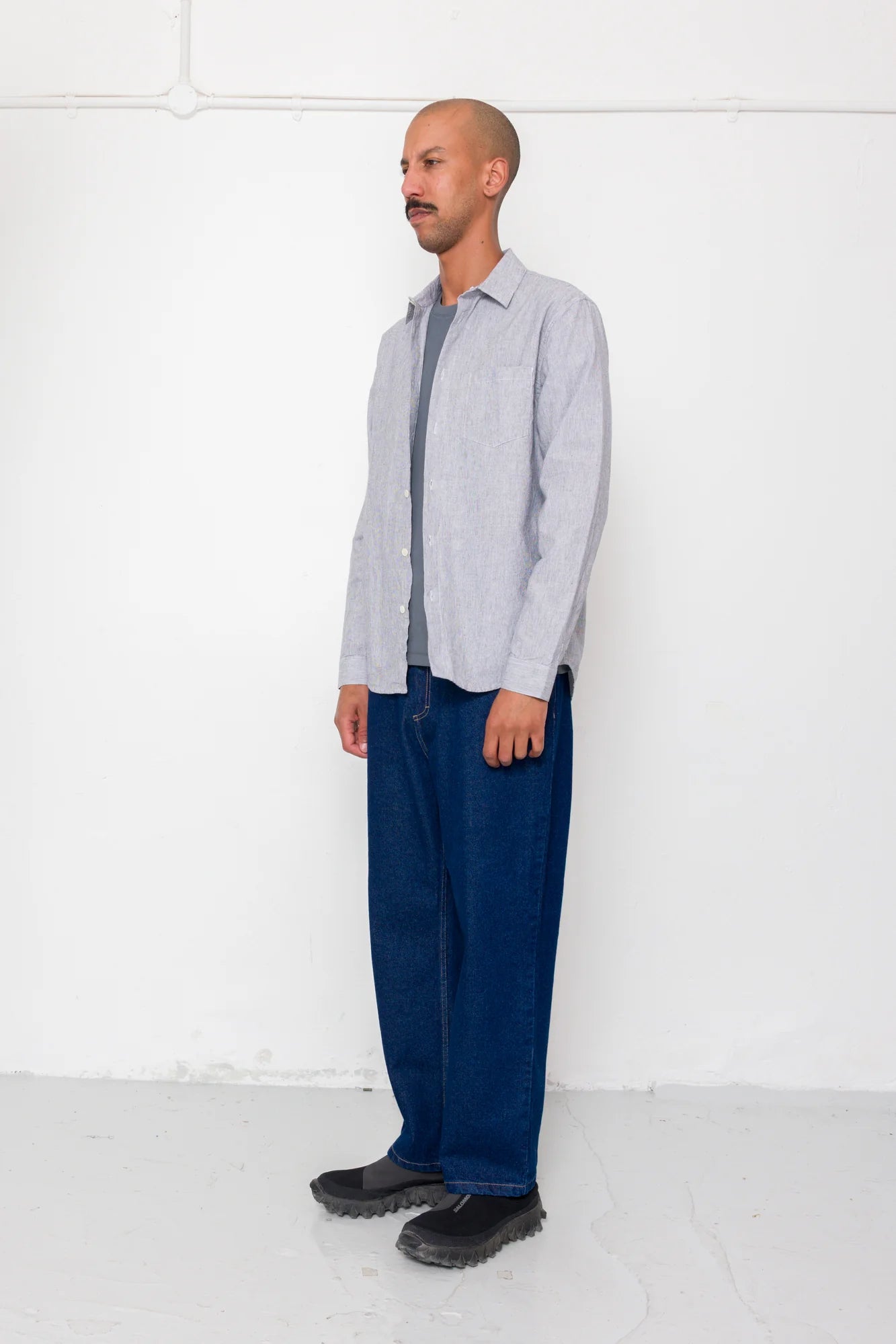 Relaxed Fit Shirt - Black Microstripe Linen