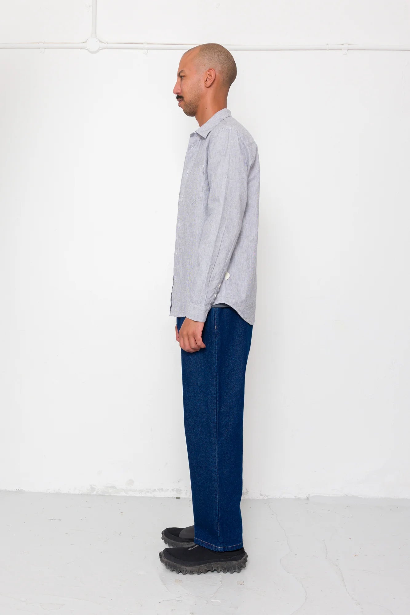 Relaxed Fit Shirt - Black Microstripe Linen