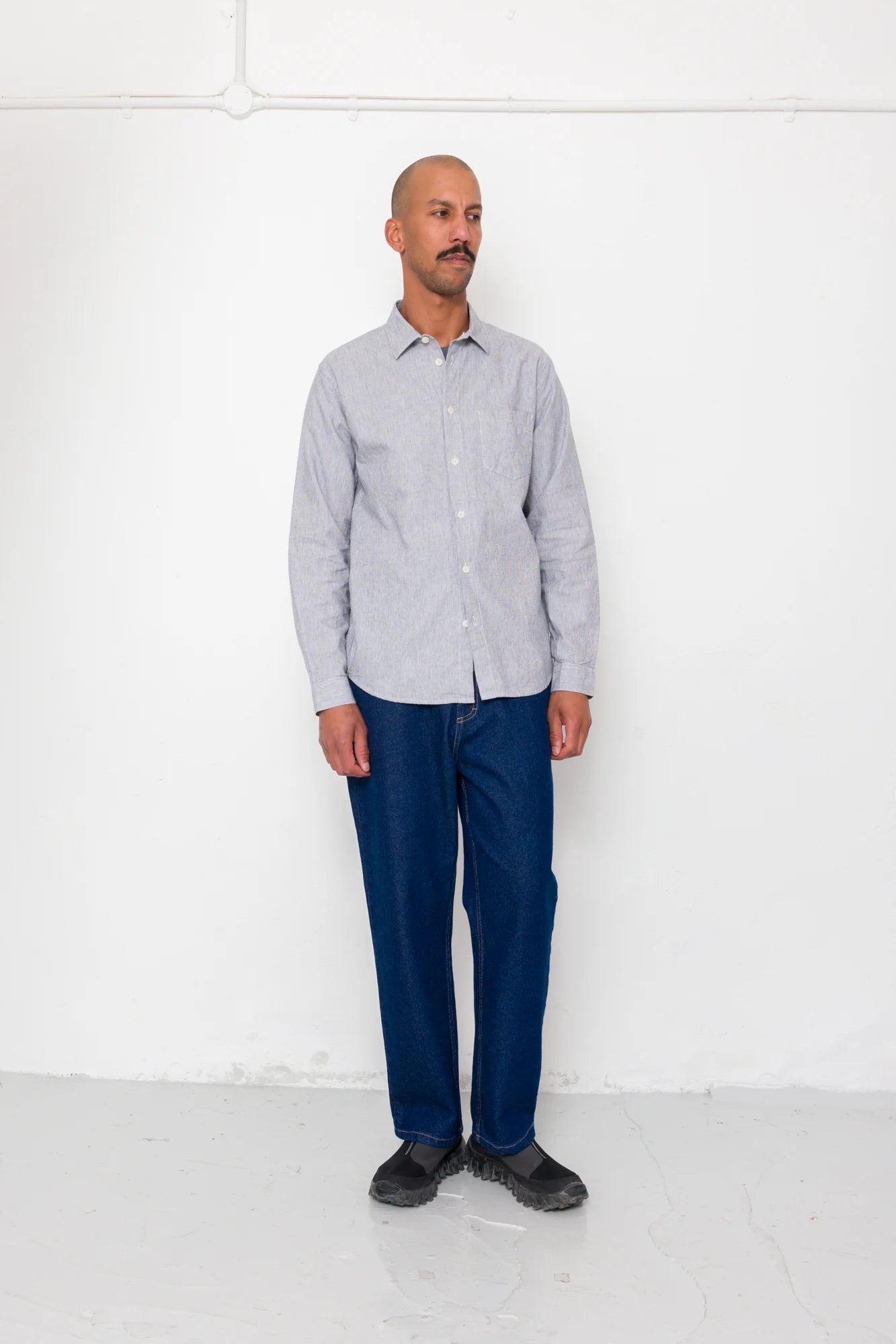 Relaxed Fit Shirt - Black Microstripe Linen