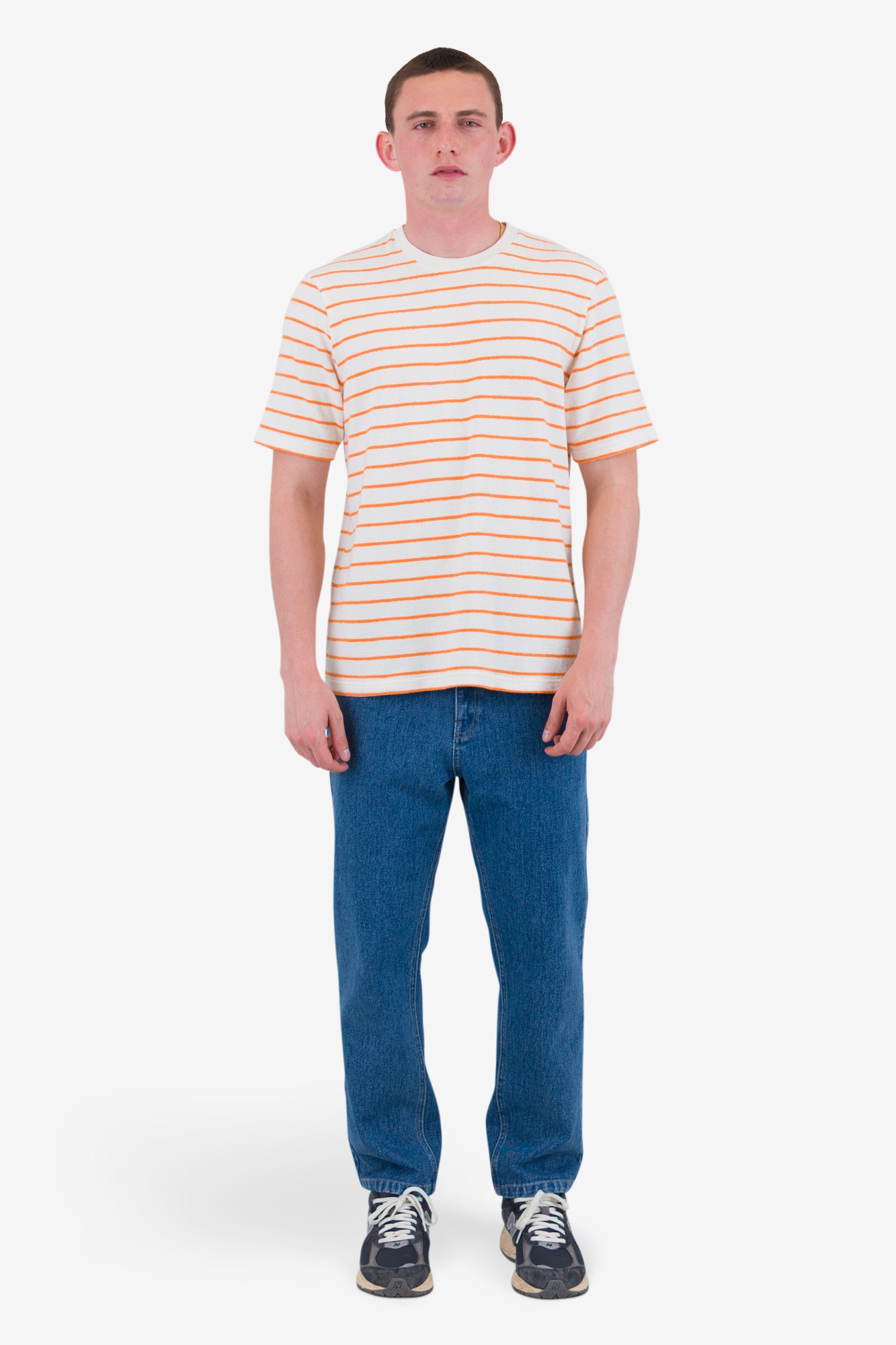 Textured Stripe Tee - Ecru/Orange