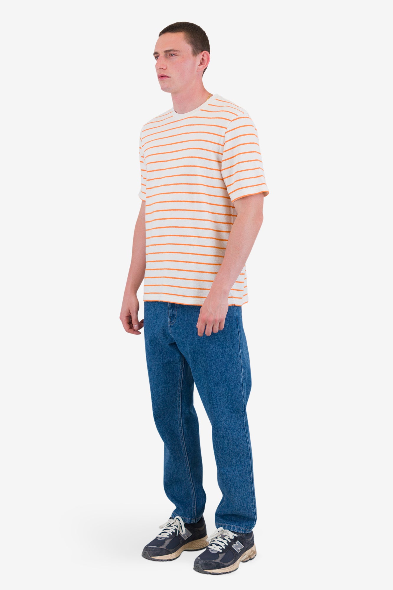 Textured Stripe Tee - Ecru/Orange