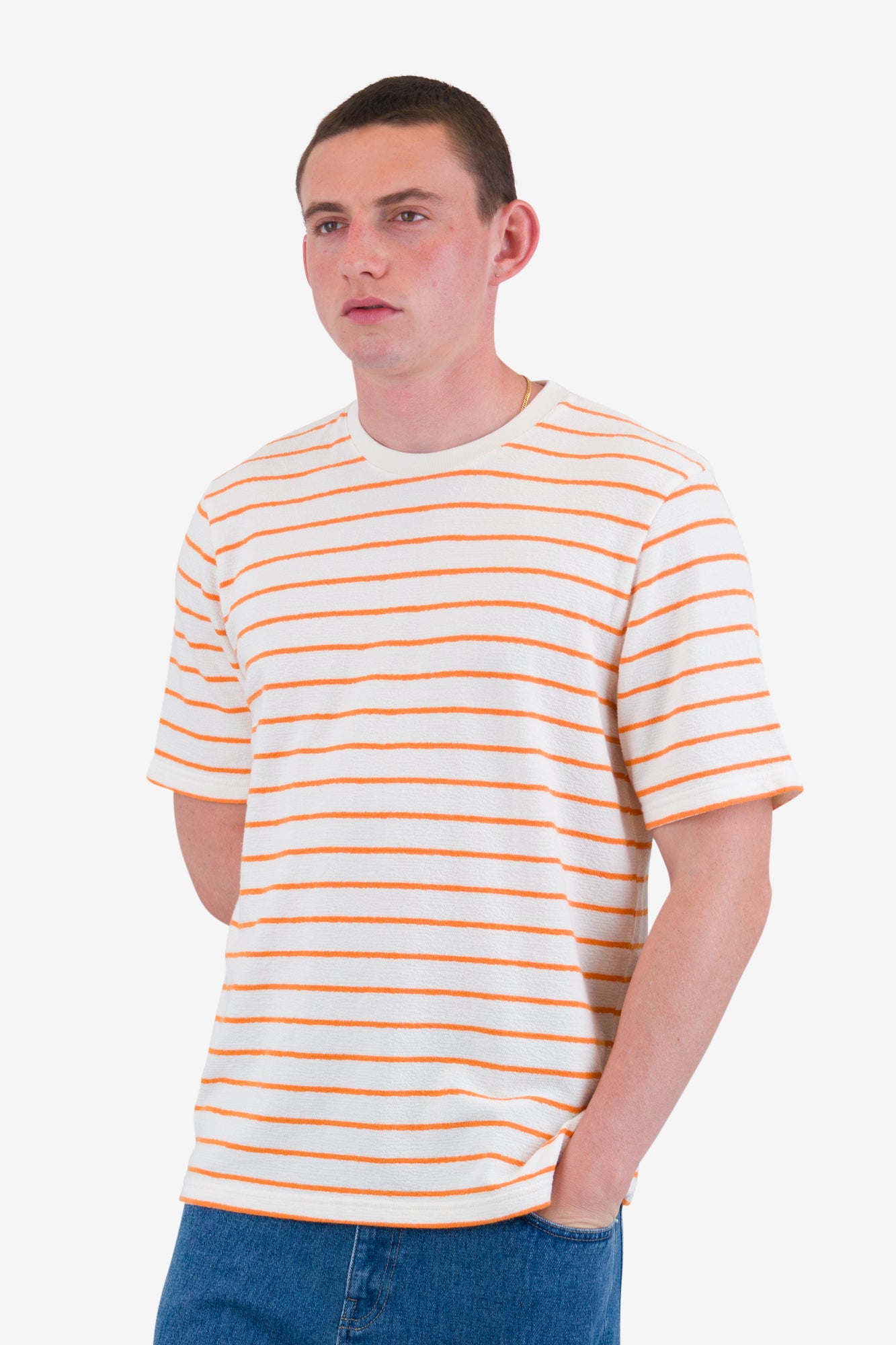 Textured Stripe Tee - Ecru/Orange