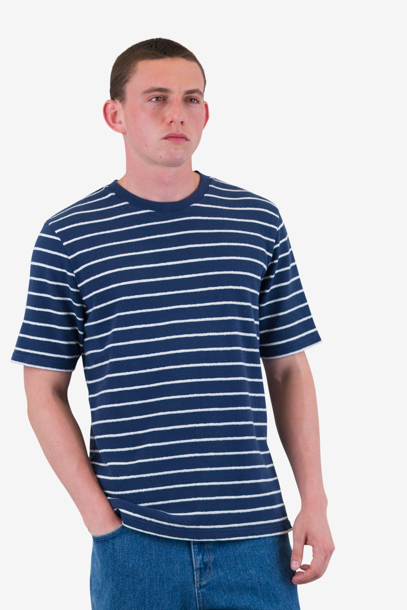 Textured Stripe Tee - Soft Blue/Ecru