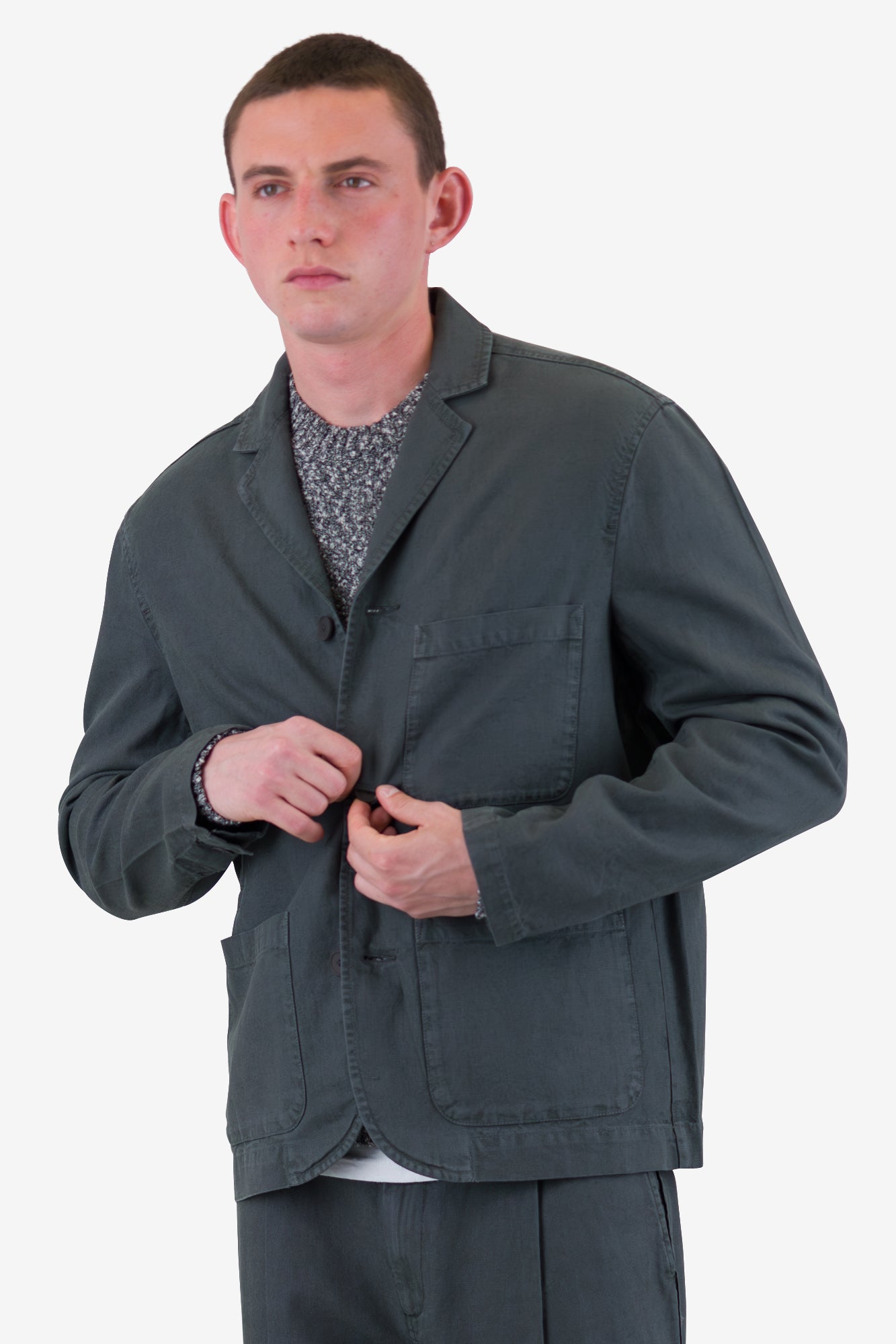 Wide Fit Blazer - Charcoal Hemp Canvas