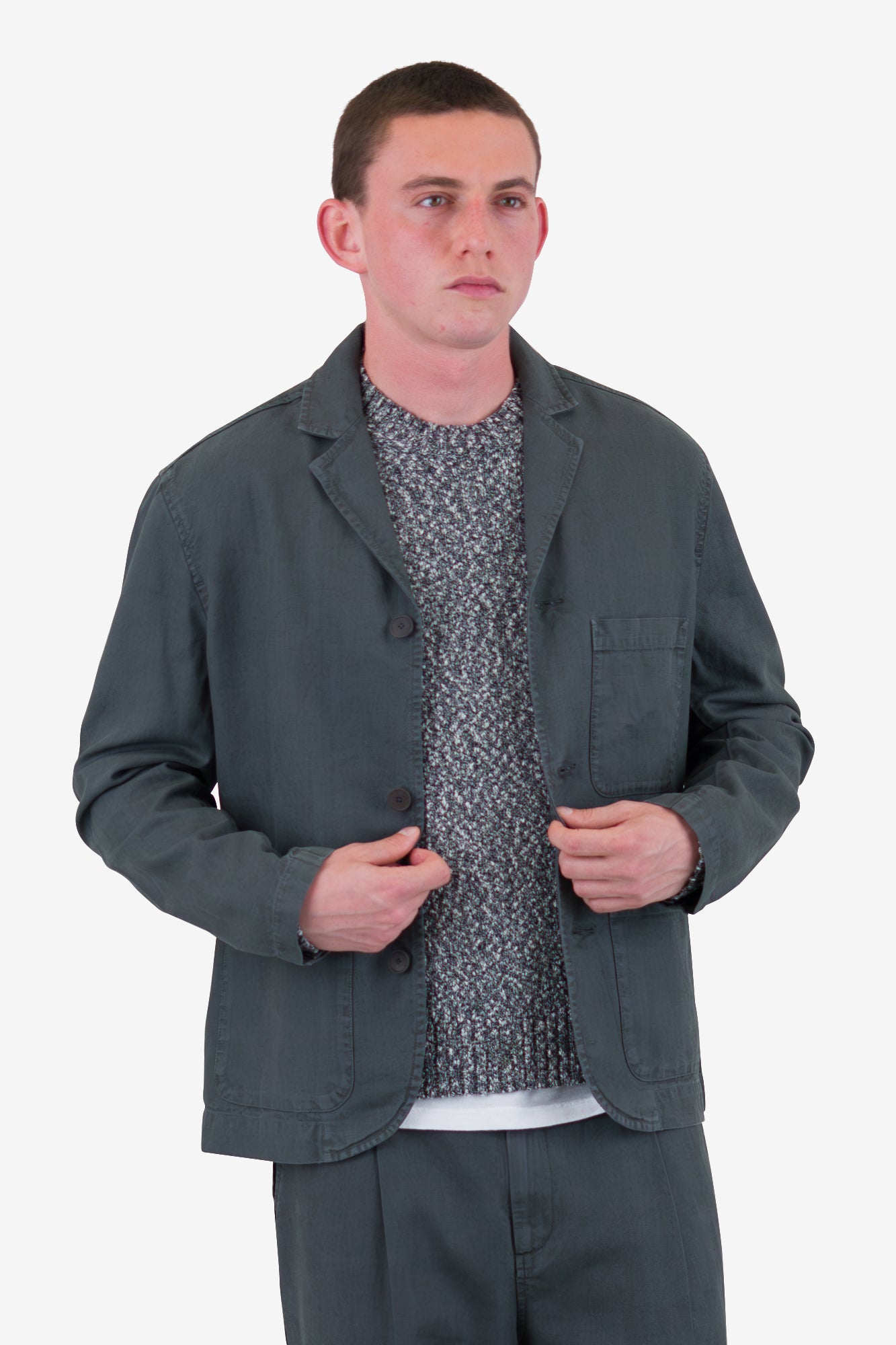 Wide Fit Blazer - Charcoal Hemp Canvas