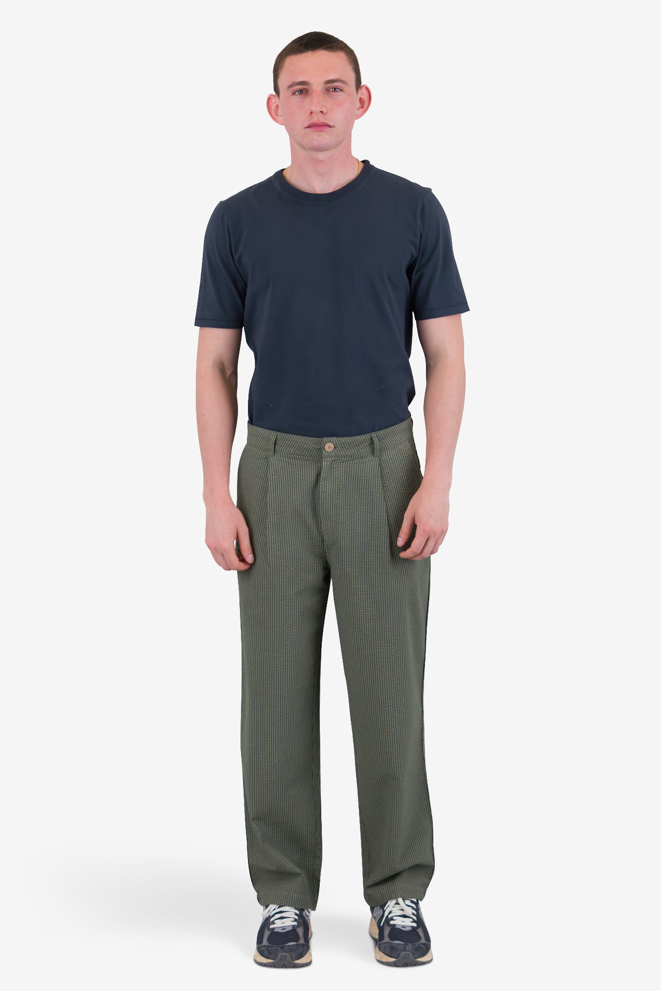 Wide Fit Trouser - Sage Overdyed Stripe