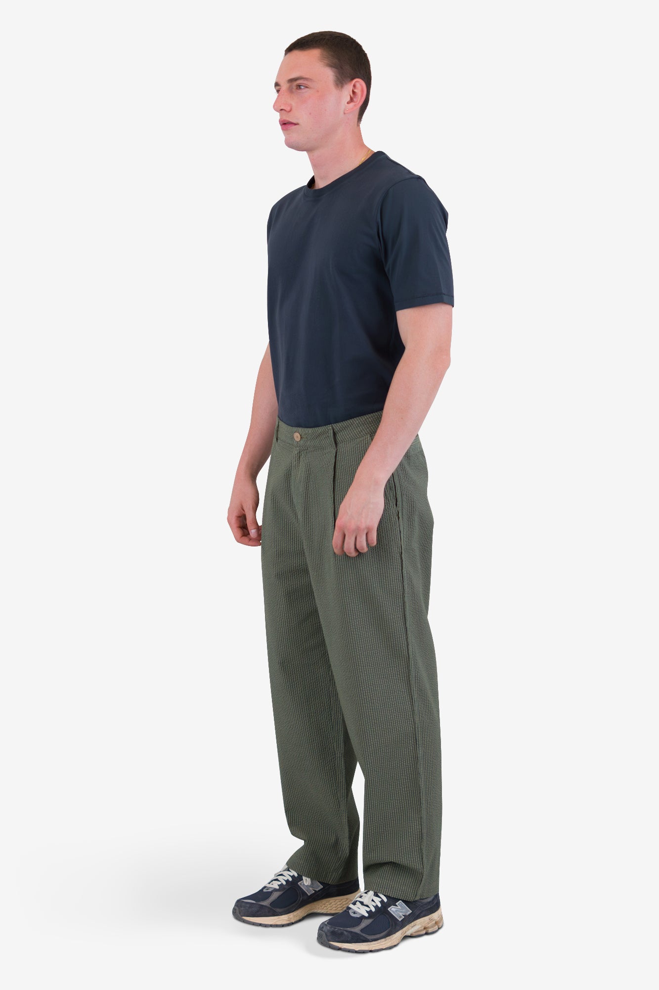 Wide Fit Trouser - Sage Overdyed Stripe