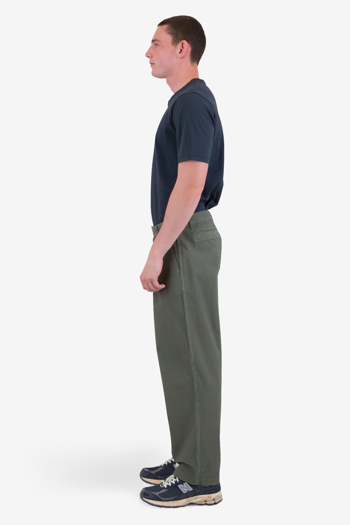 Wide Fit Trouser - Sage Overdyed Stripe