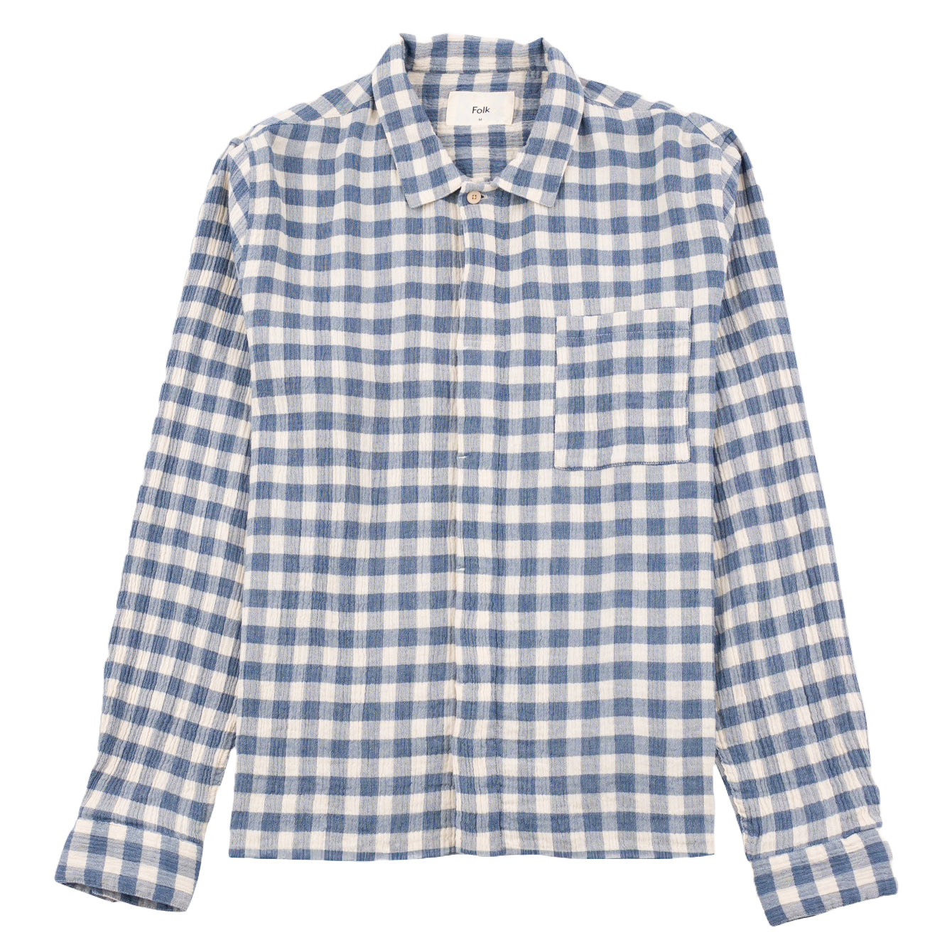 Patch Shirt - Soft Blue Crinkly Check