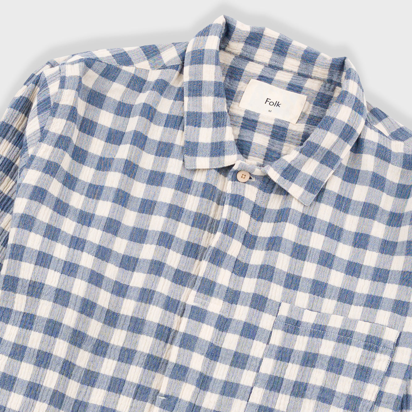 Patch Shirt - Soft Blue Crinkly Check