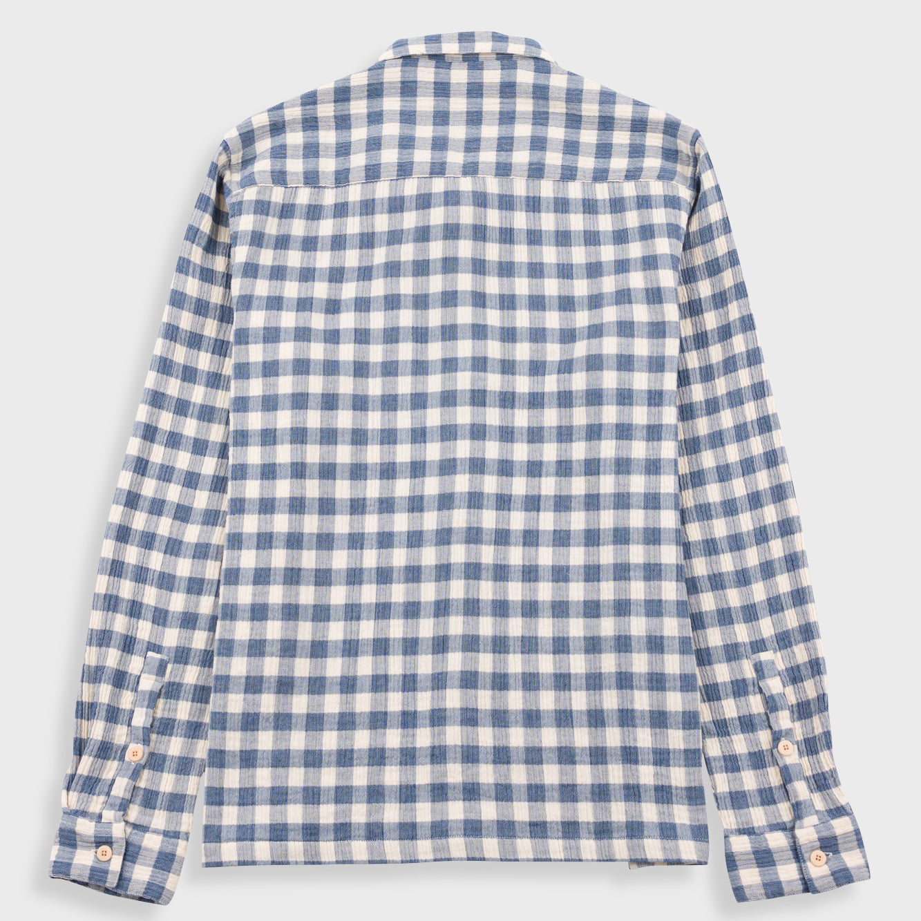 Patch Shirt - Soft Blue Crinkly Check